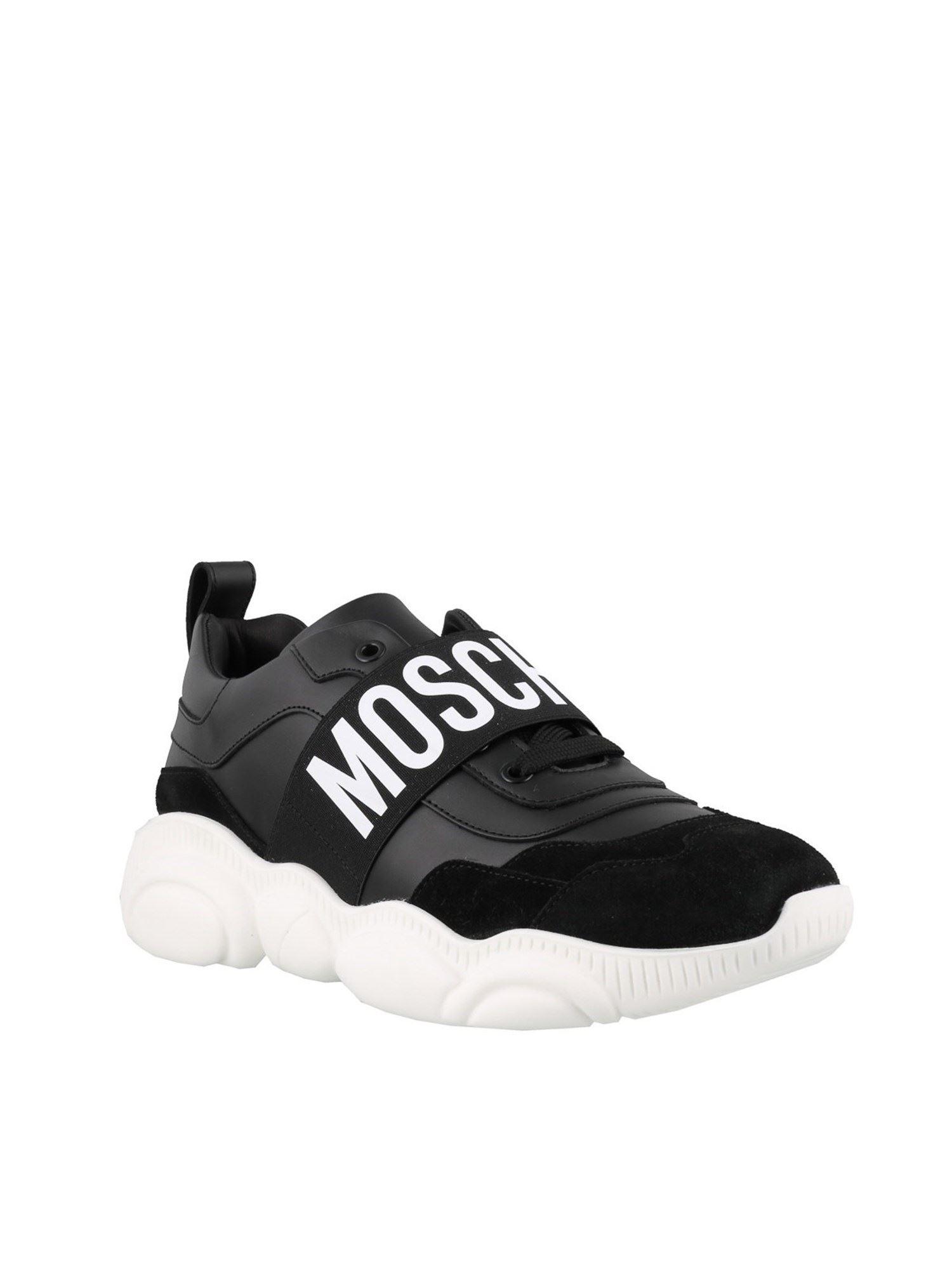 Moschino Leather Teddy Logo Stripe Sneakers in Black for Men - Lyst
