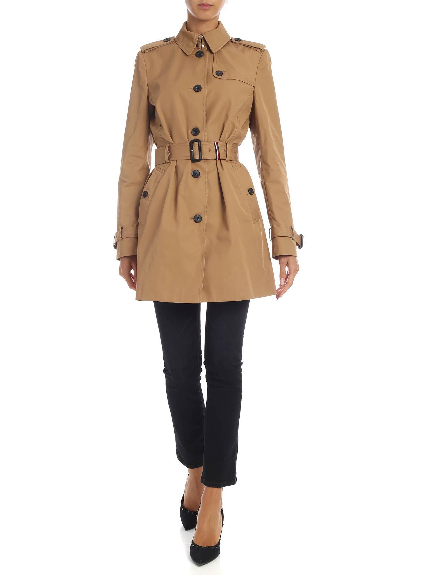 Tommy Hilfiger Camelcolored Cotton Trench Coat in Natural Lyst