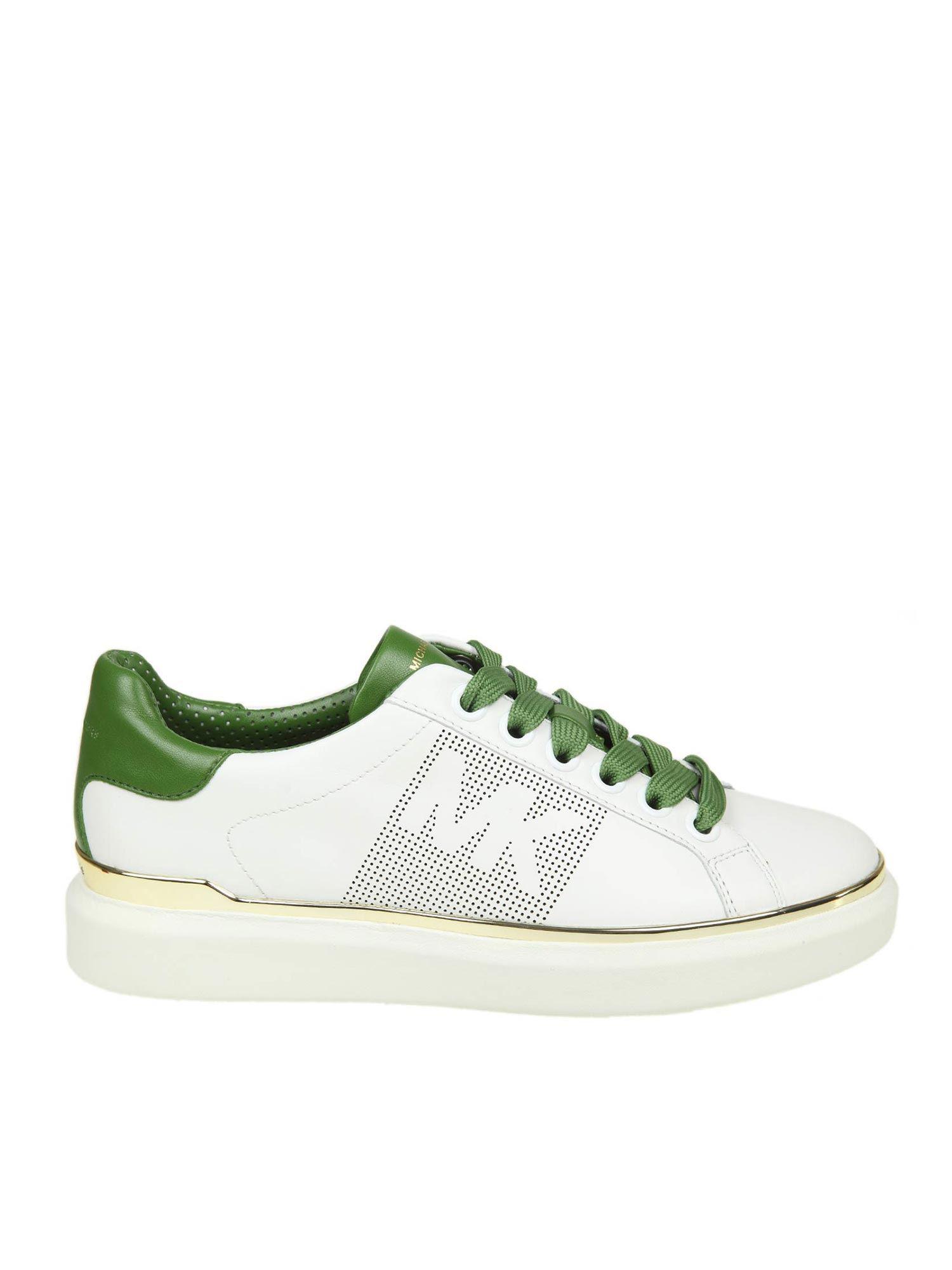 Michael Kors Leather Max Lace Up White And Green Sneakers - Lyst