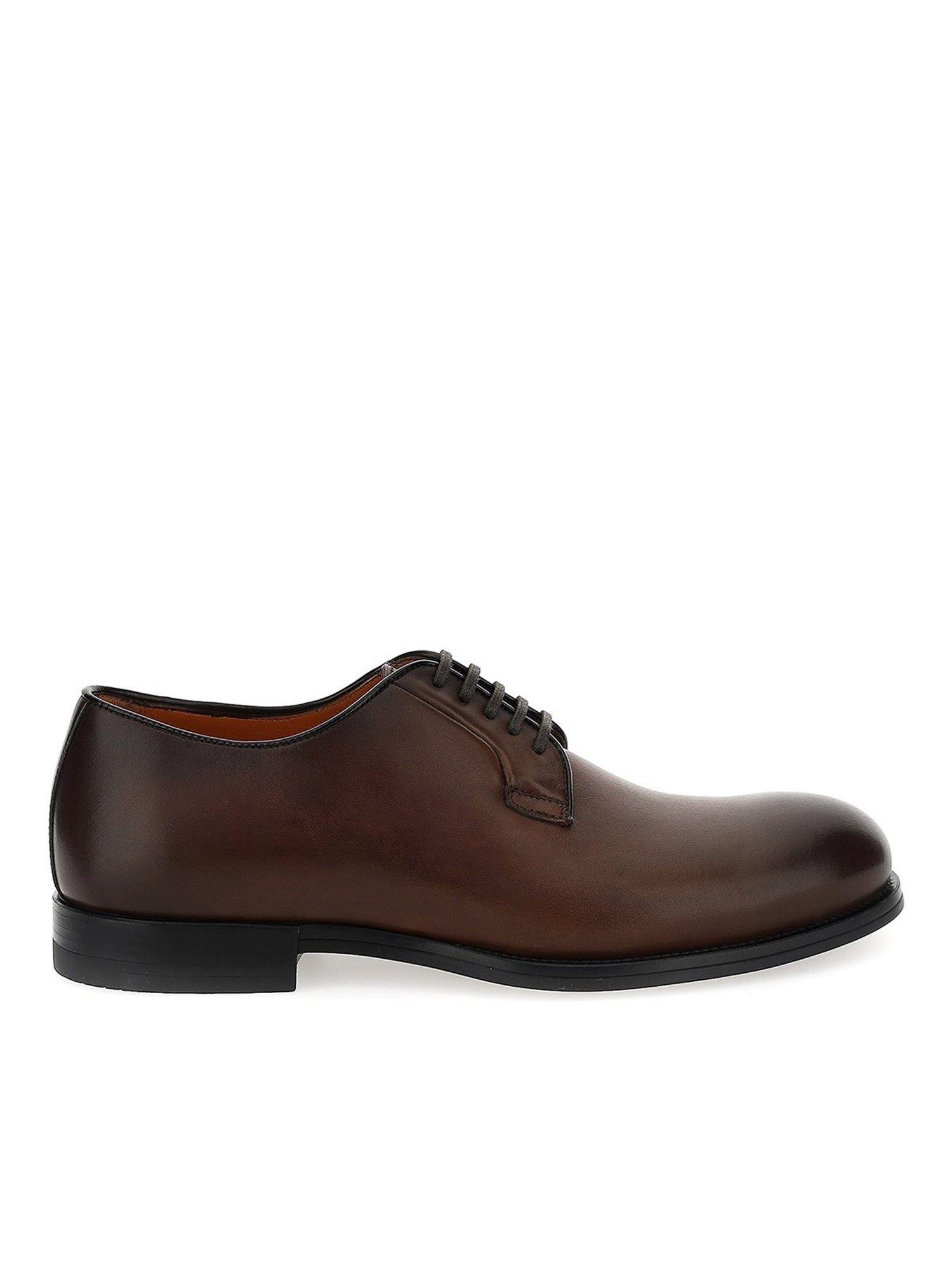 Santoni Brushed Leather Oxford Shoes in Brown for Men - Lyst