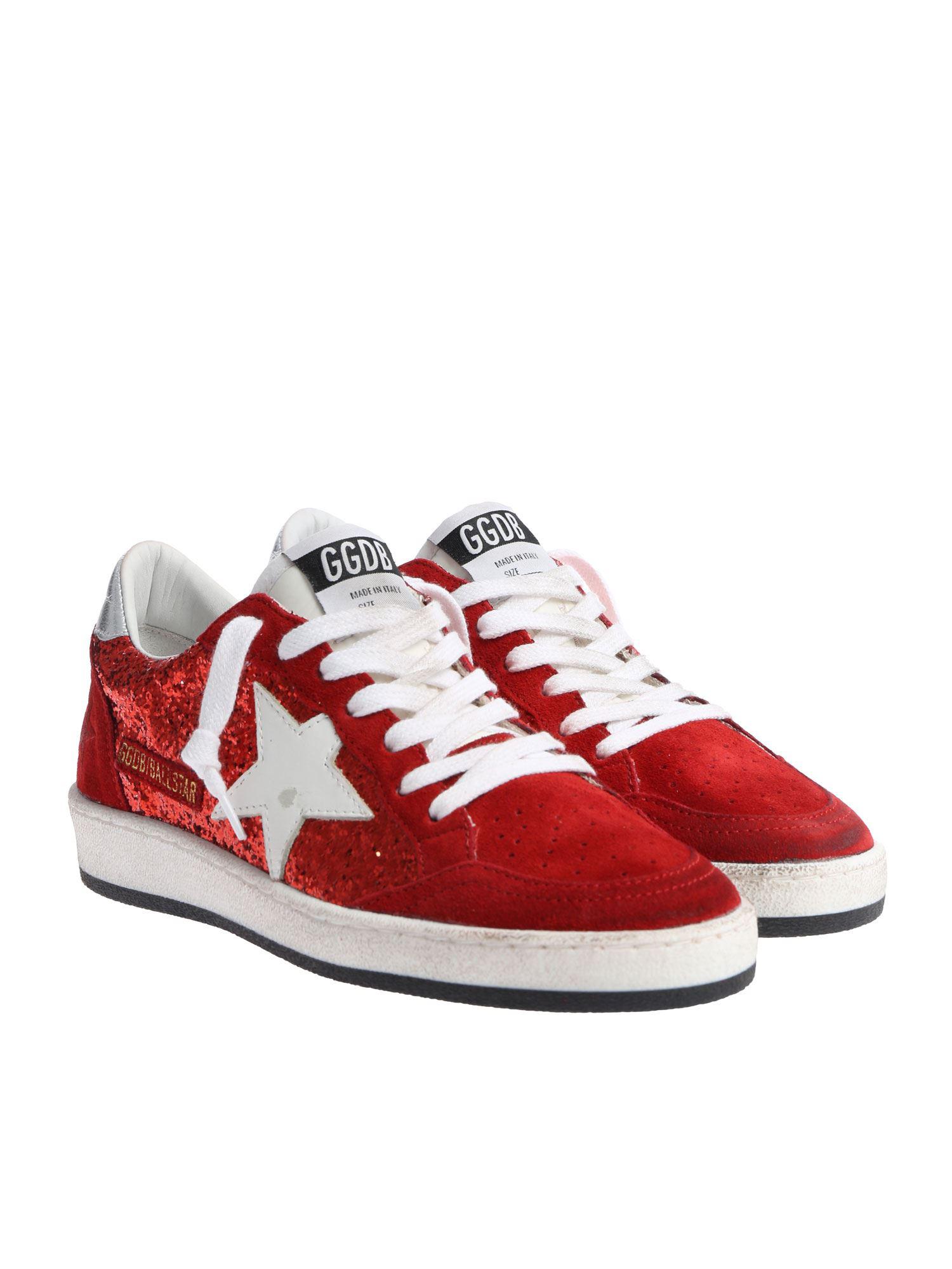 Golden Goose Deluxe Brand Suede Red "ball Star" Sneakers With Glitter