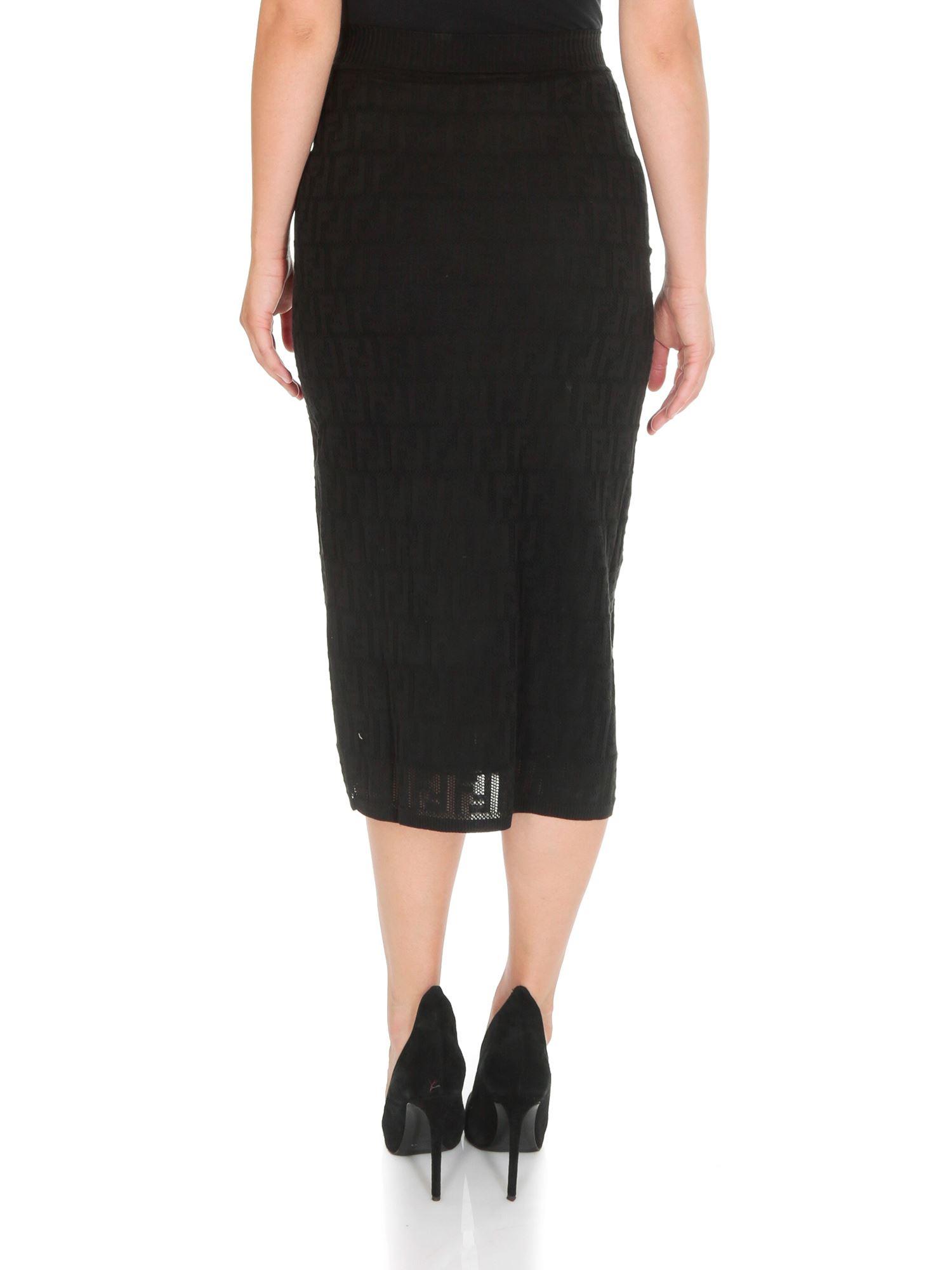 Fendi Cotton Straight-cut Longuette Skirt In Black - Lyst