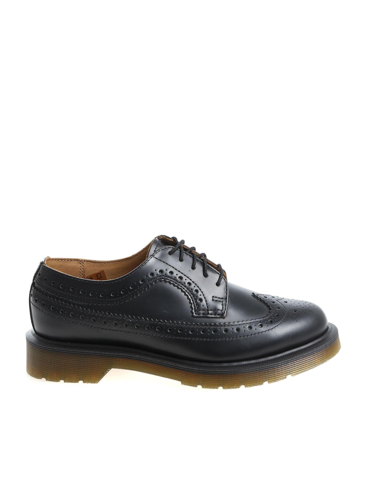dr martens kelvin brogues in black polished smooth