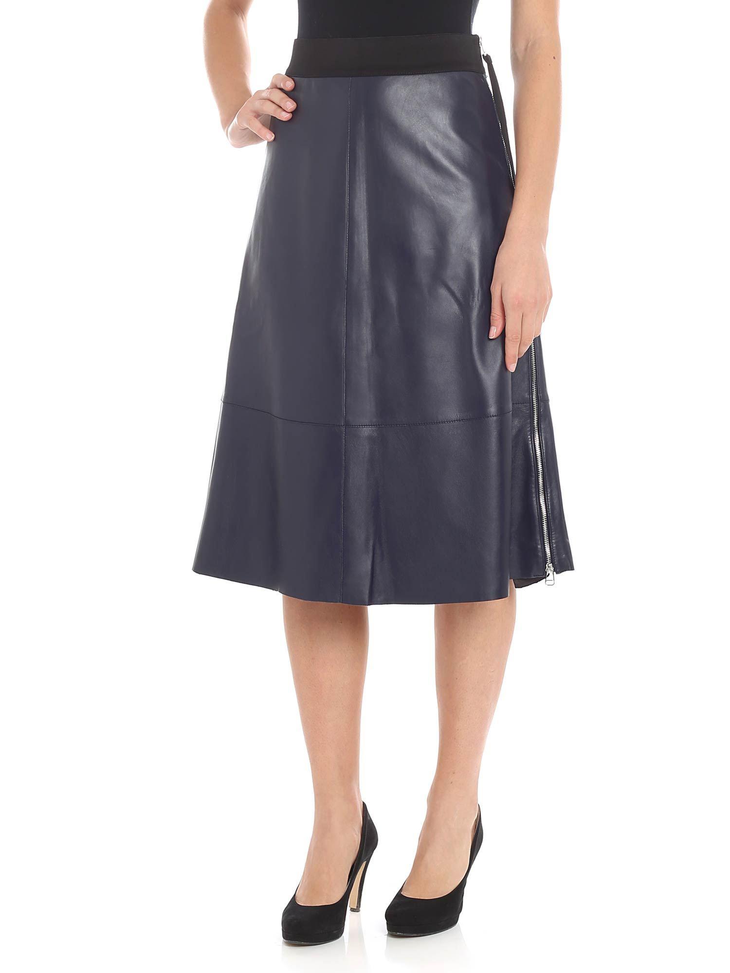 Sportmax Blue Leather Skirt - Lyst