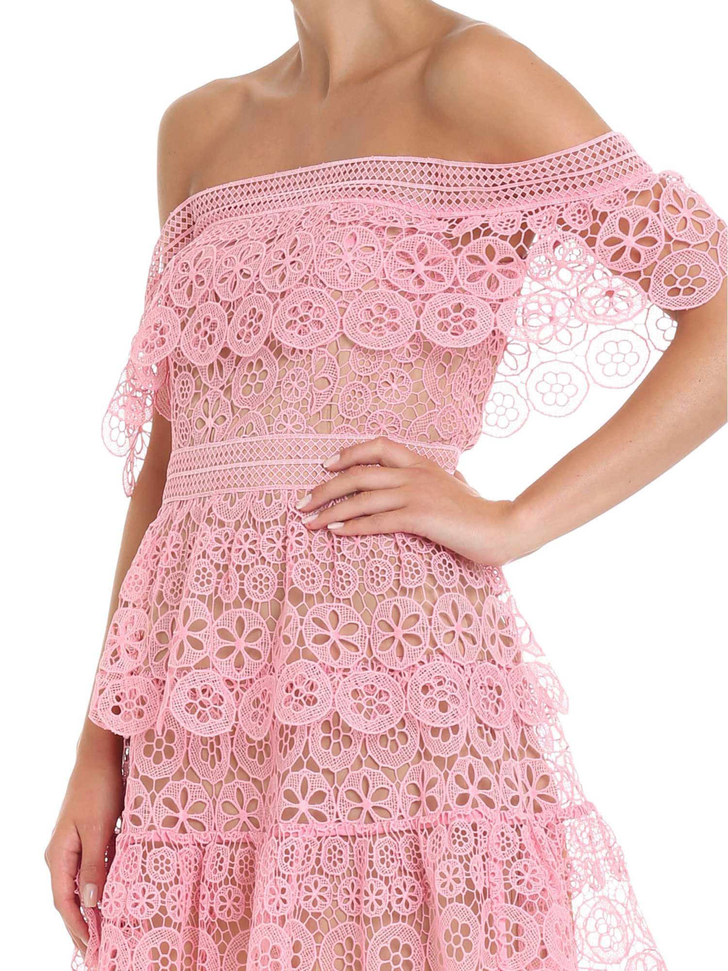 self portrait pink off shoulder dress