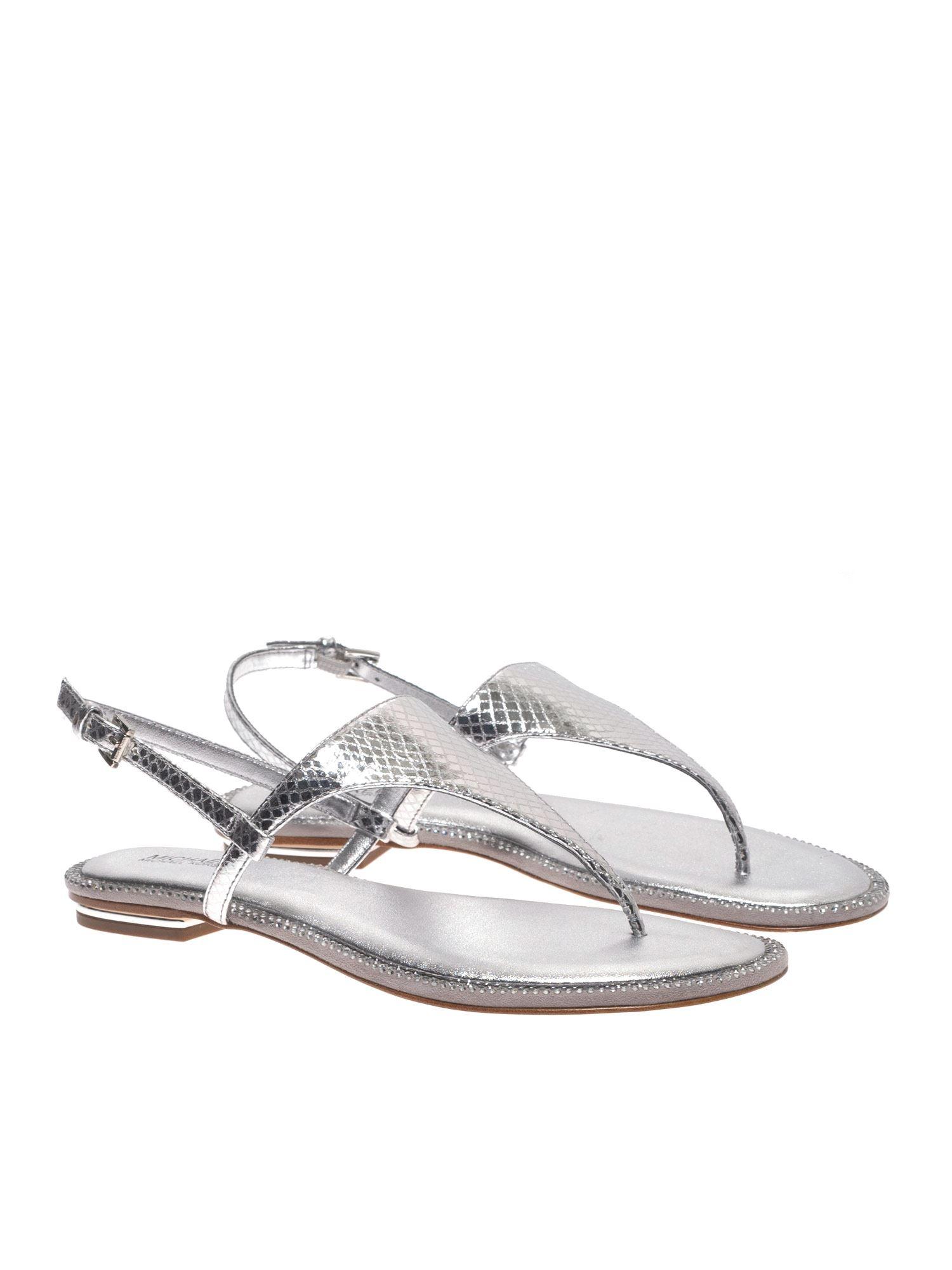 Michael Kors Leather Enid Thong Sandals In Silver in Metallic - Lyst