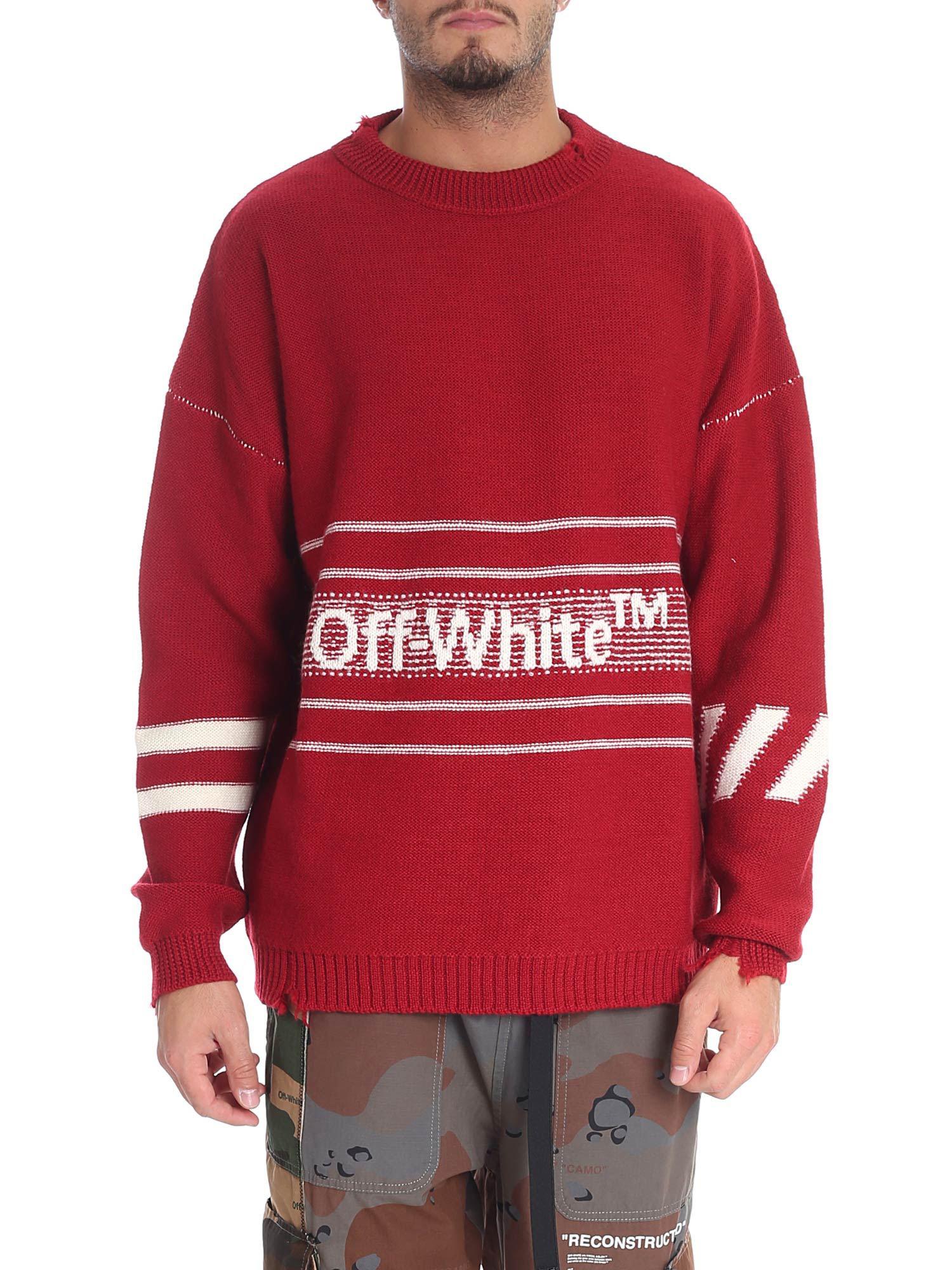Off-White c/o Virgil Abloh Red Wool Pullover With Logo in White for Men -  Lyst