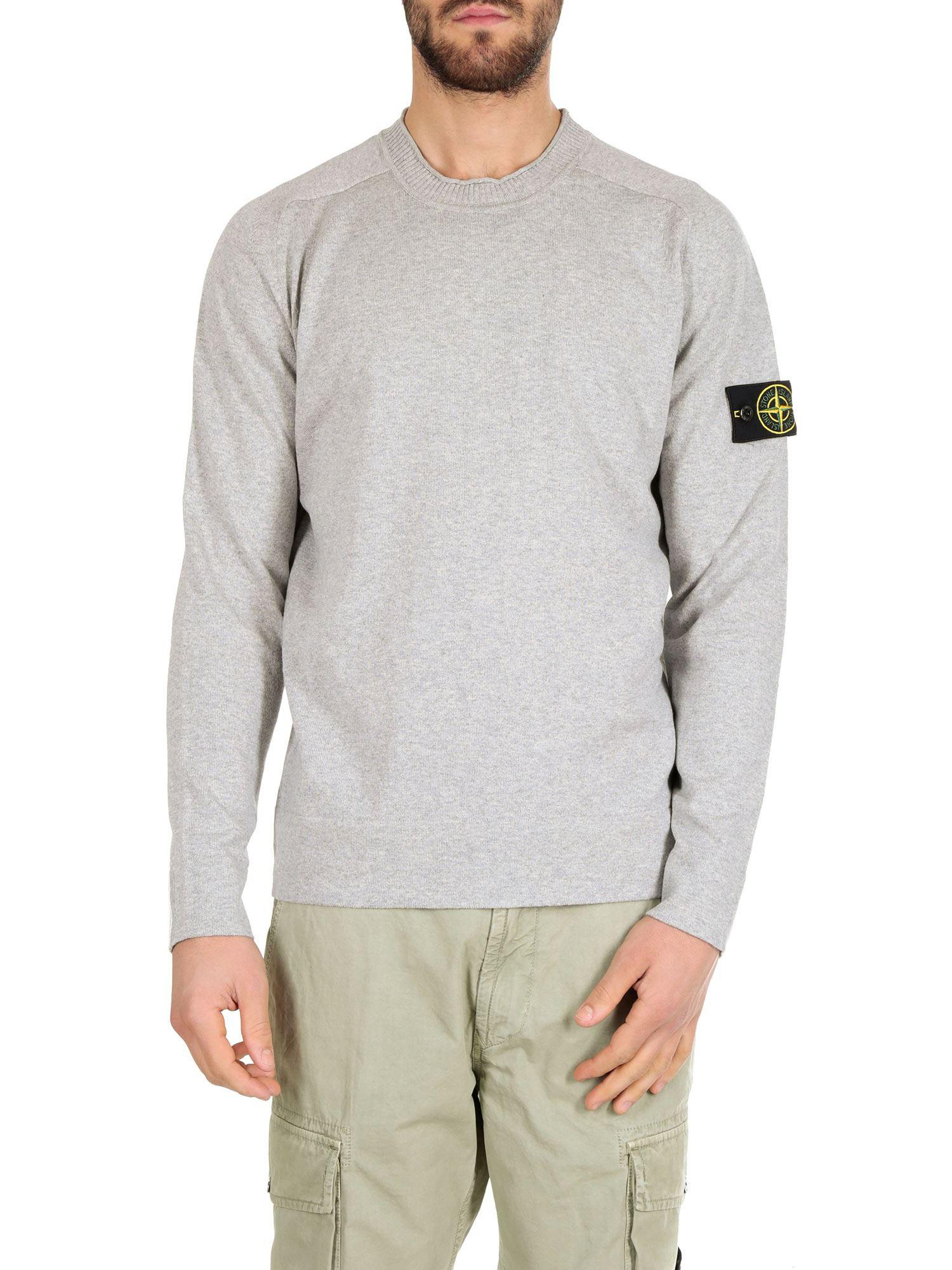 Stone Island Cotton Dust Grey Pullover With Logo in Gray for Men - Lyst