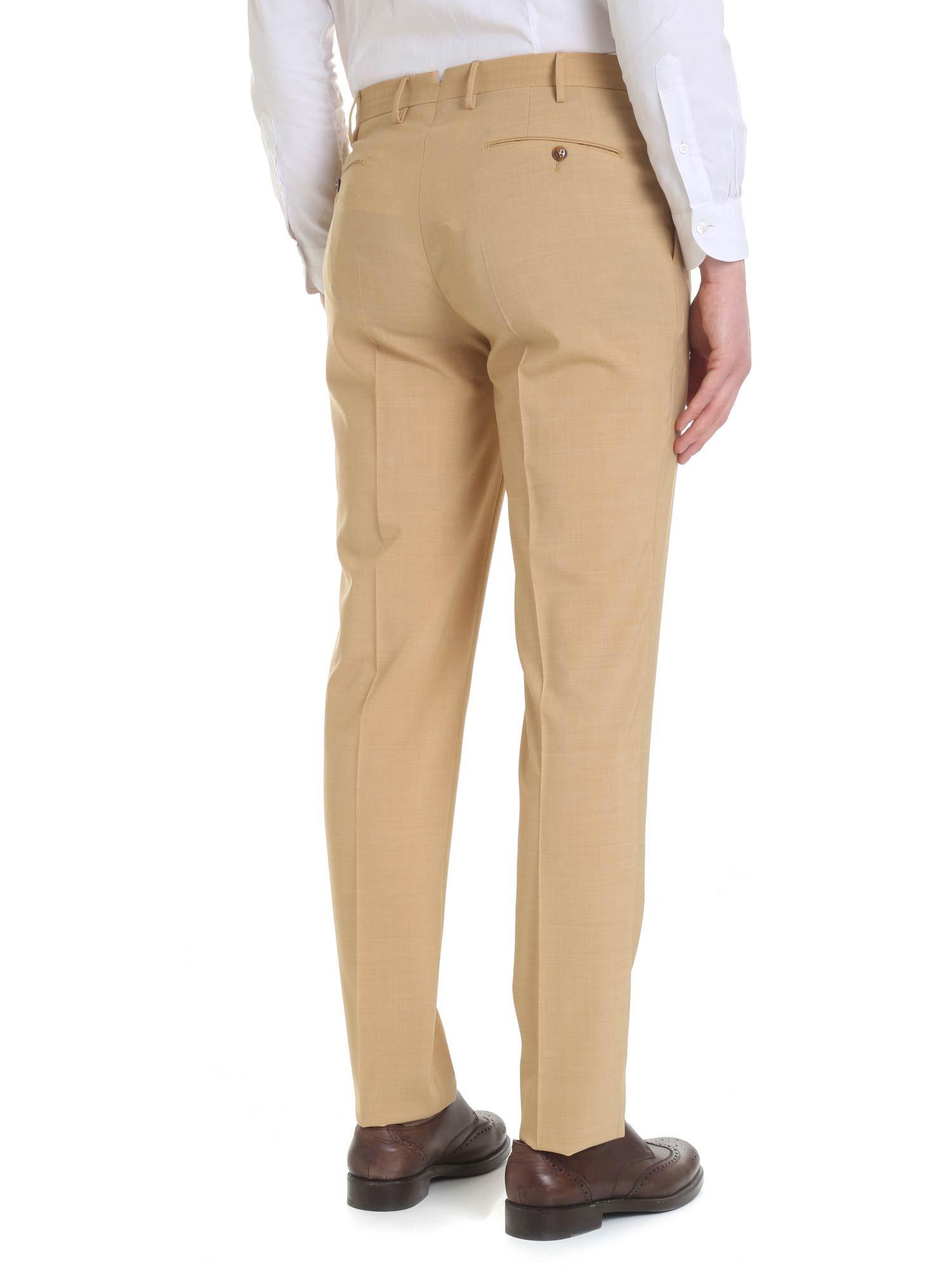 PT01 Camel Wool Blend Trousers in Natural for Men Lyst
