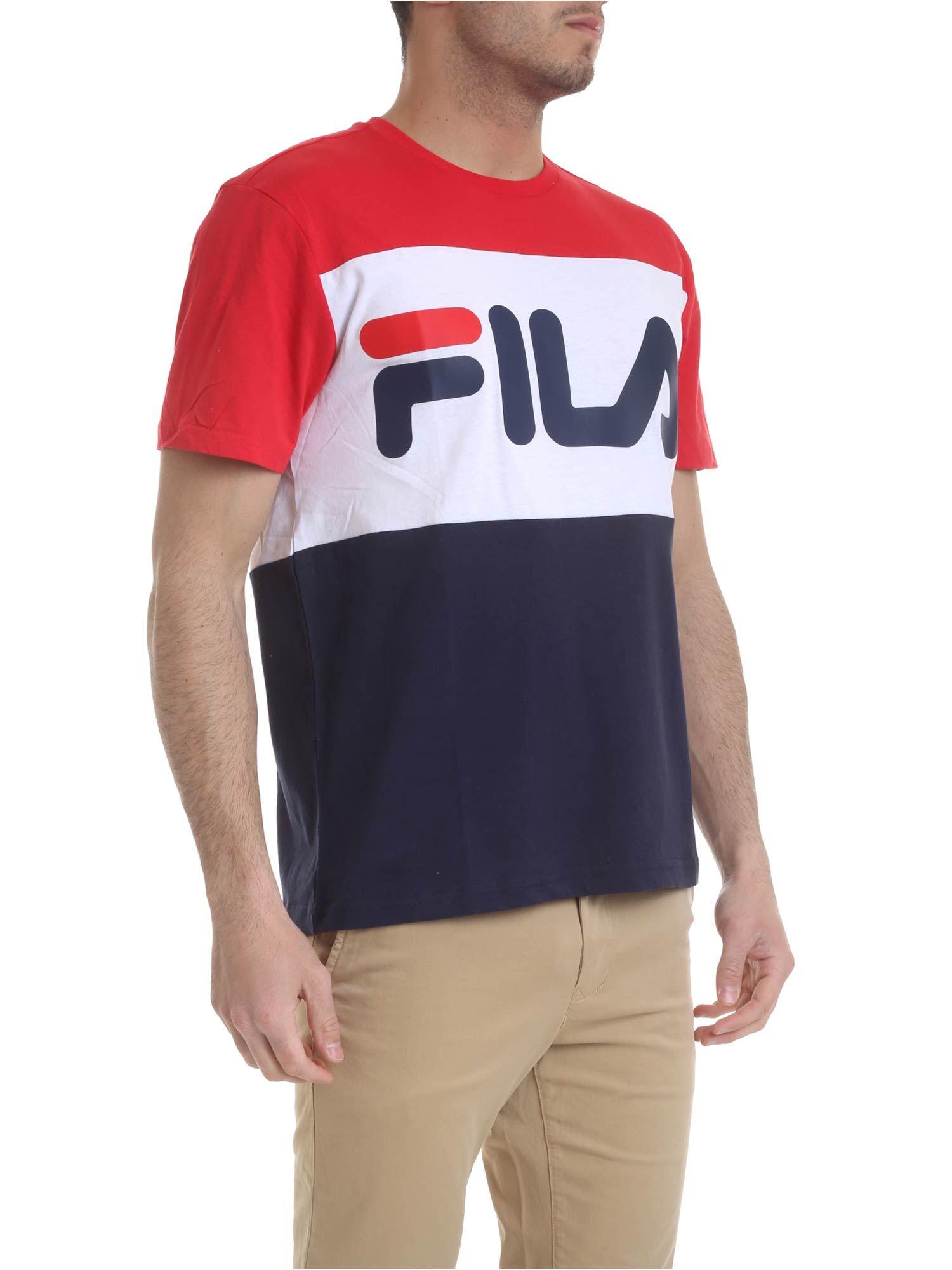 red and blue fila shirt