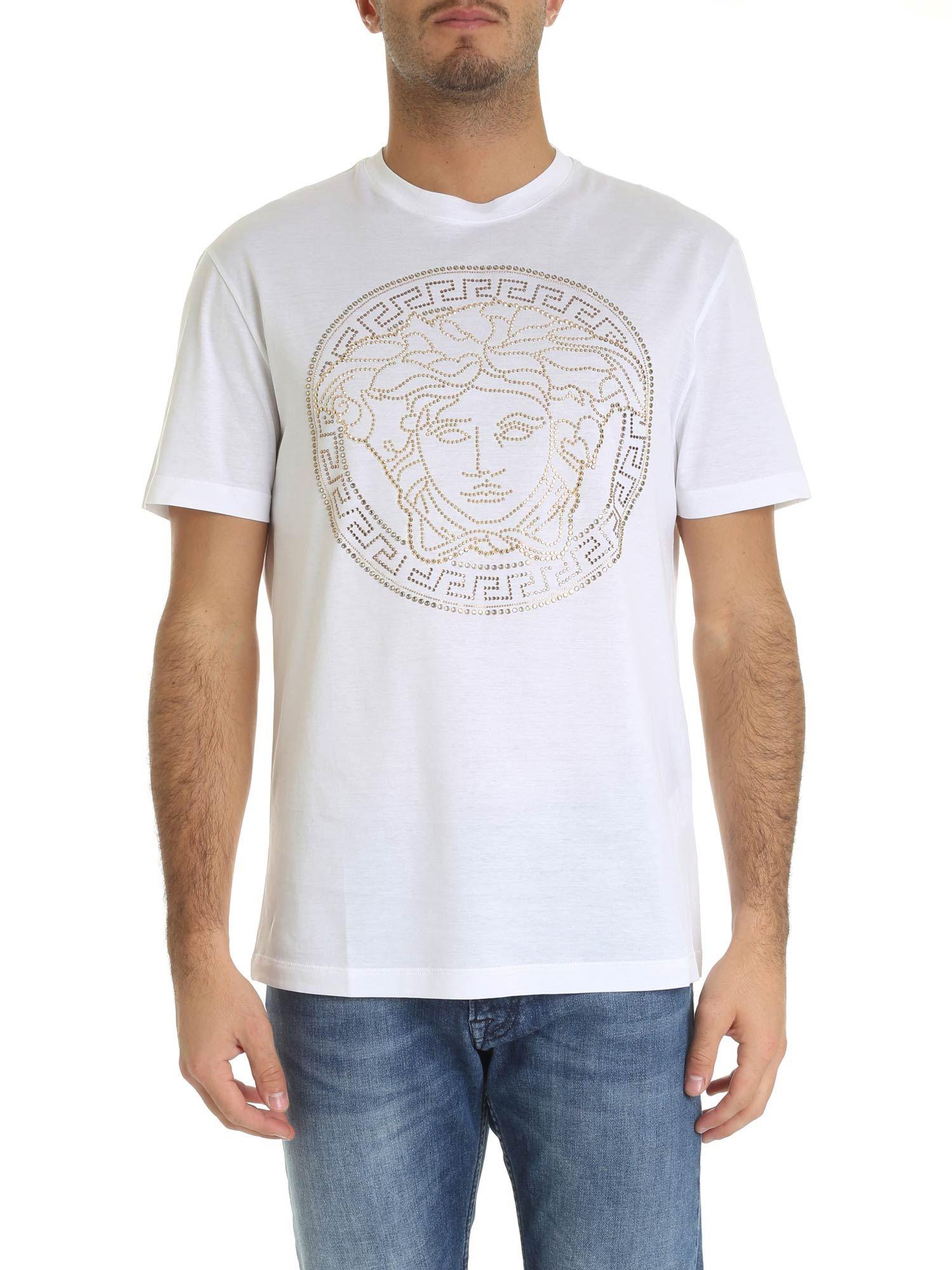 Versace Cotton Crystal Embellished T-shirt in White for Men - Lyst