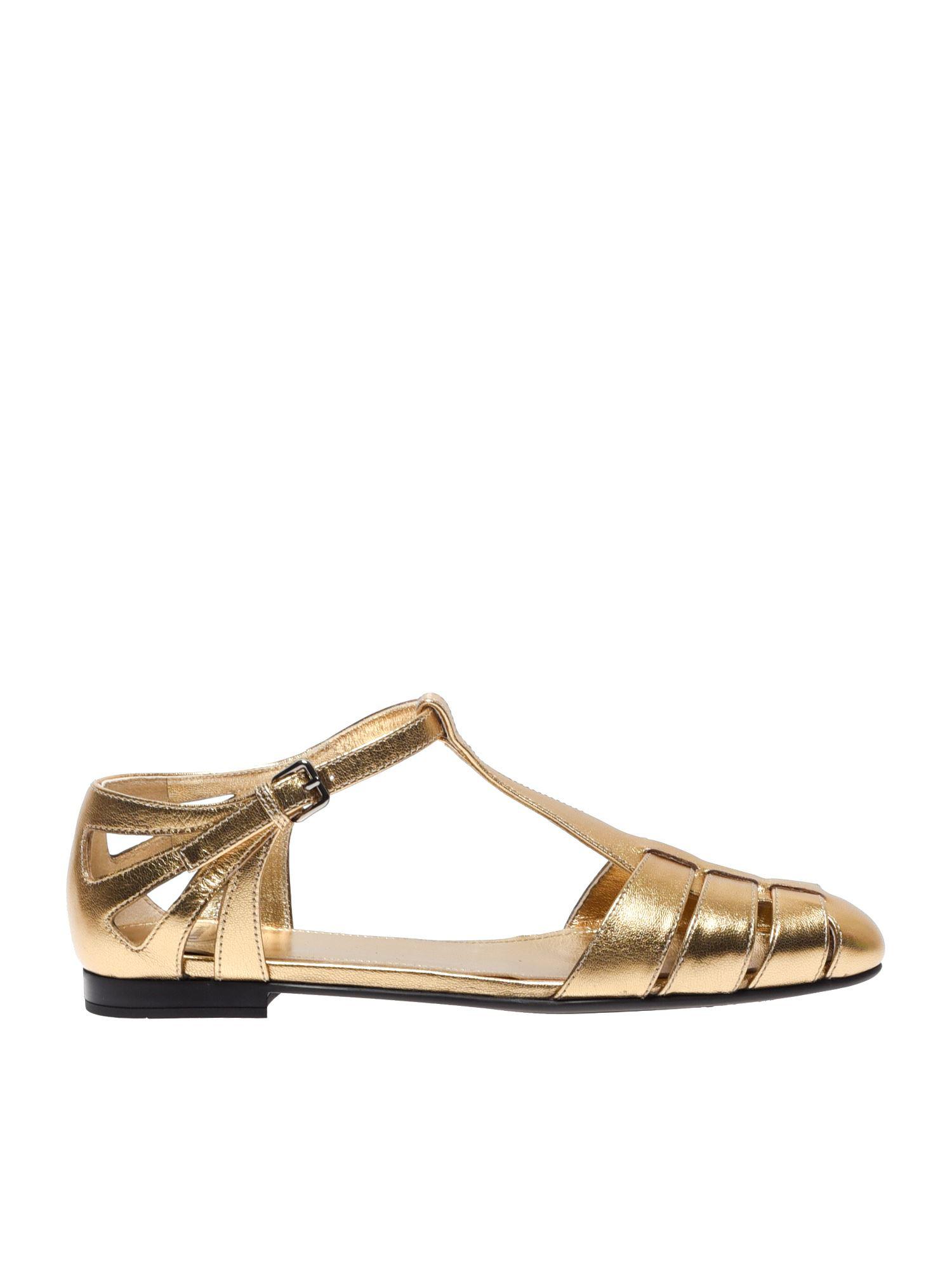 Church's Golden Shiny Leather Sandals - Lyst
