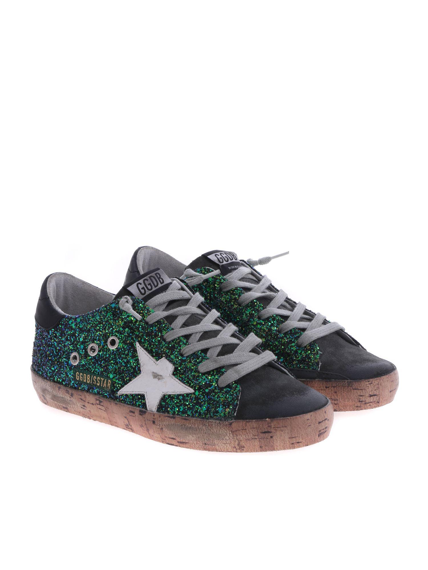 golden goose green glitter sneakers
