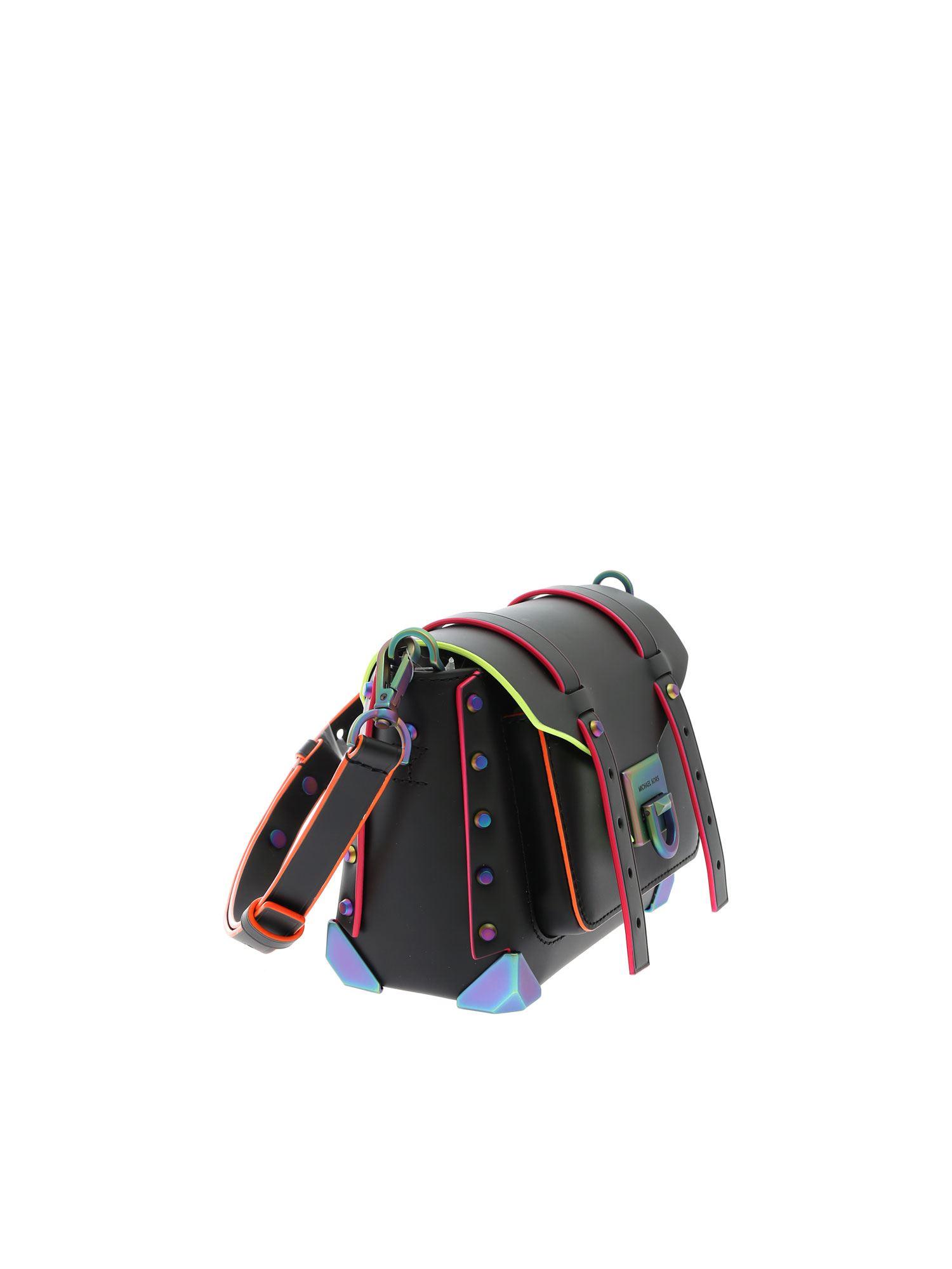 Michael Kors Leather Manhattan Bag In Black And Neon Details Lyst