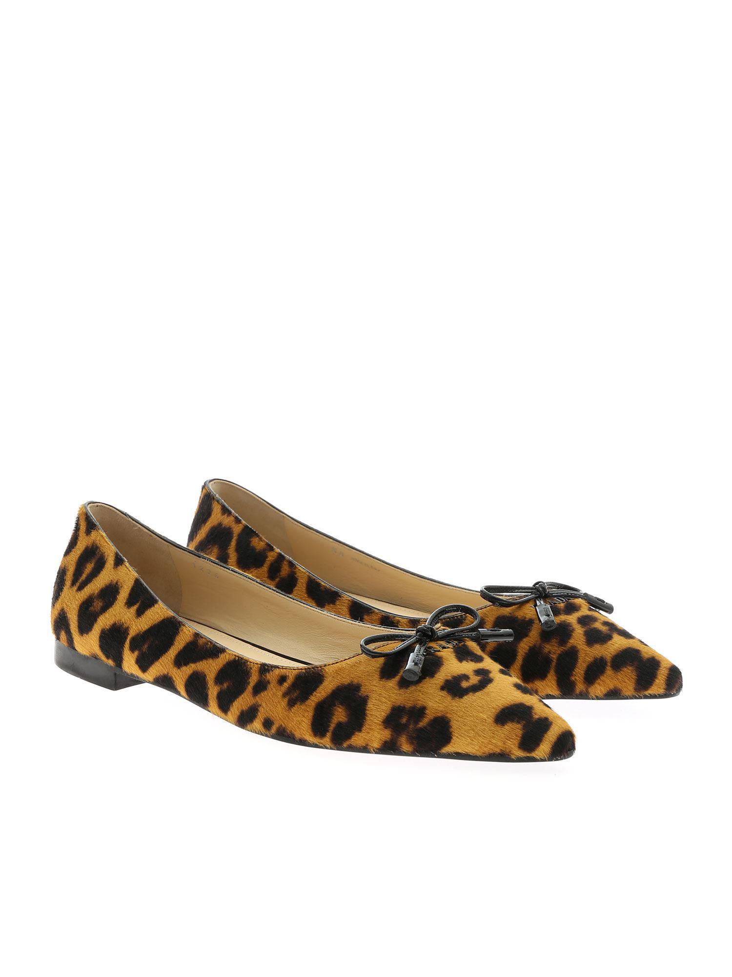 Prada Leather Animal Print Ballerinas In Calfhair in Brown Lyst