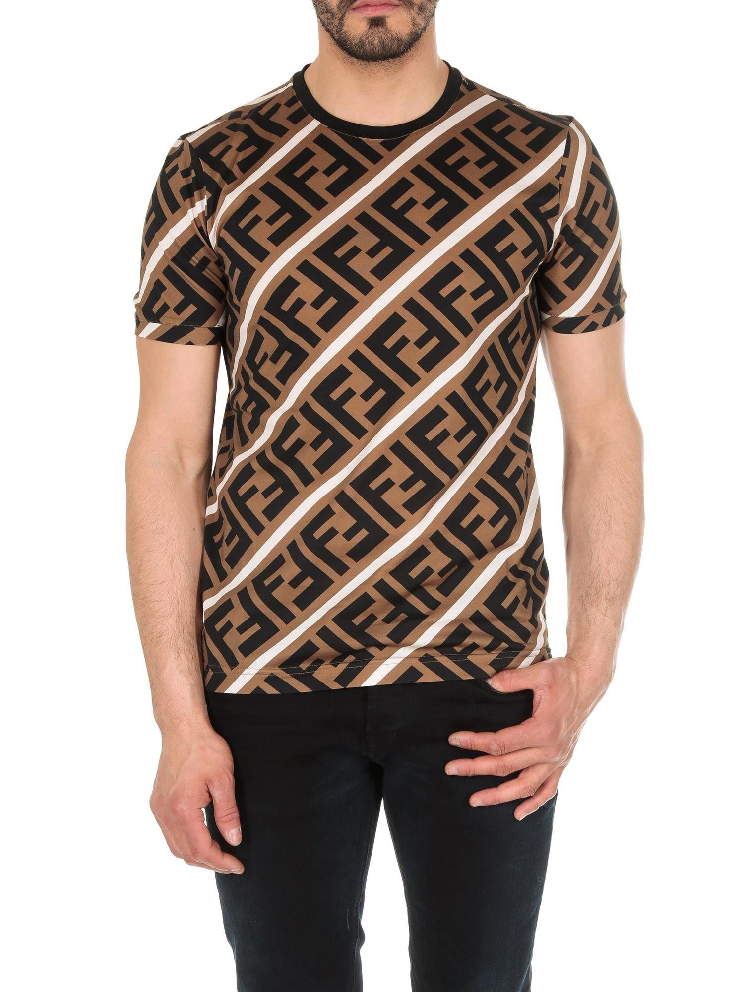 Fendi Cotton Zucca Diagonal T-shirt In Hazelnut And Beige in Black for ...