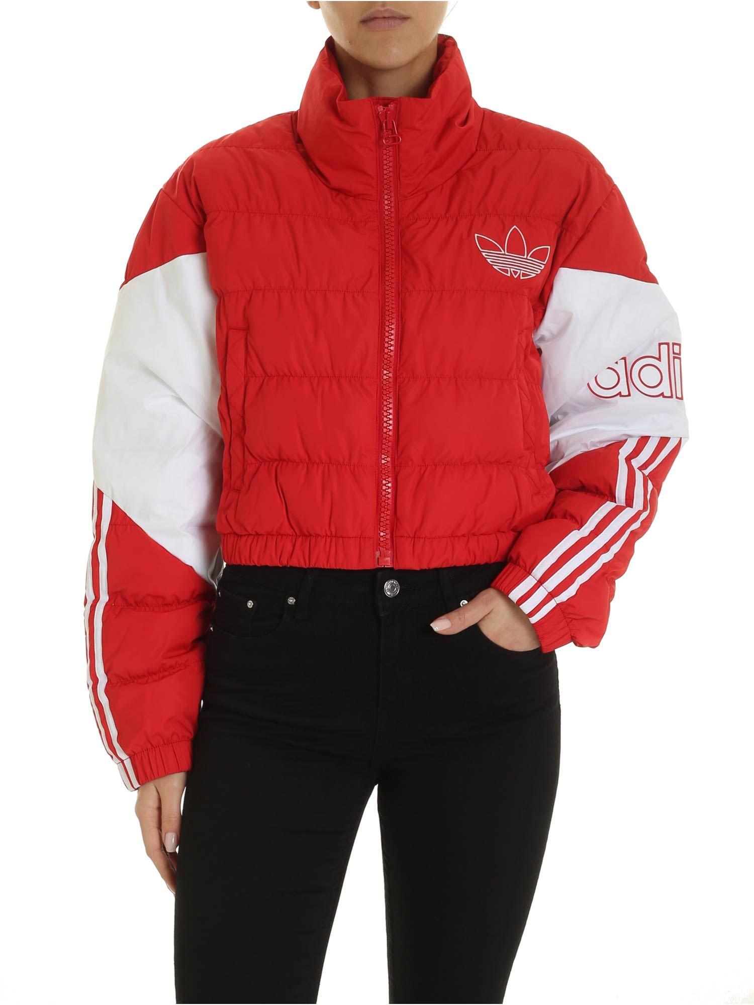 adidas Originals Cropped Puffer Down Jacket In Red - Lyst