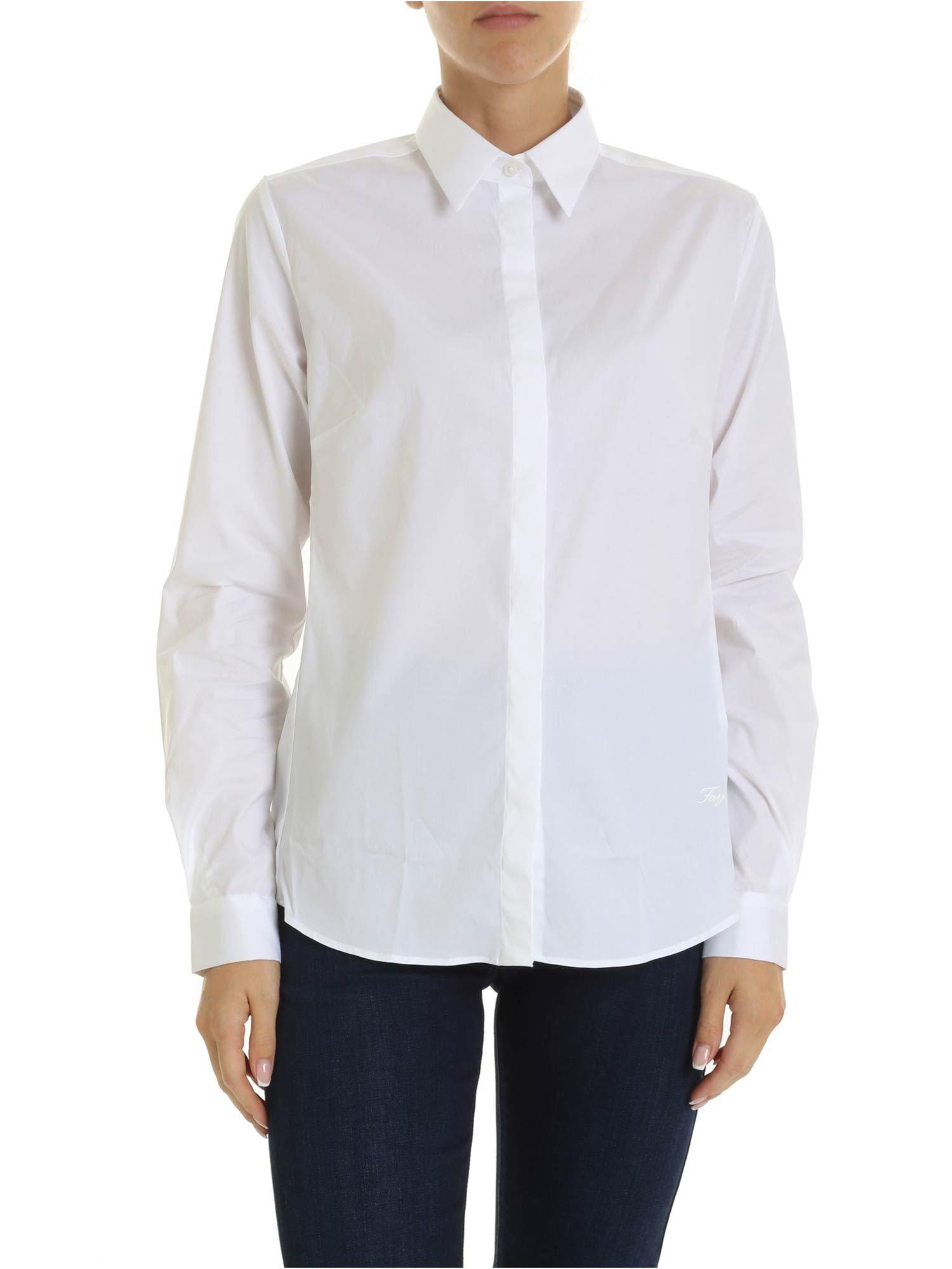 Fay Cotton White Shirt With Hidden Buttons - Lyst