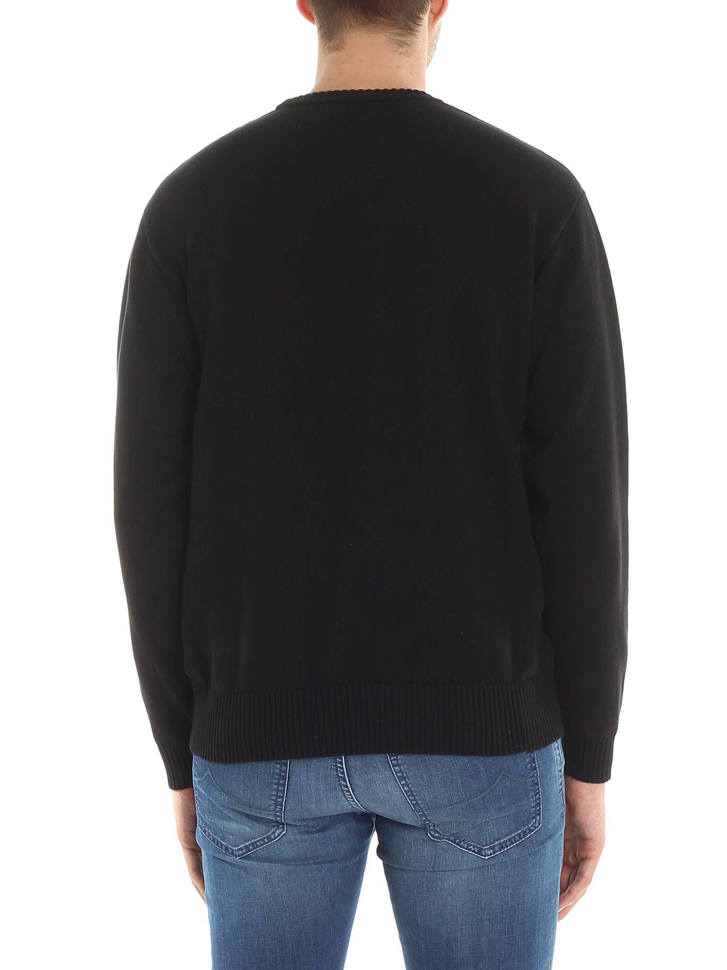 Download DIESEL Cotton Black Crew Neck Pullover With Adhesive ...