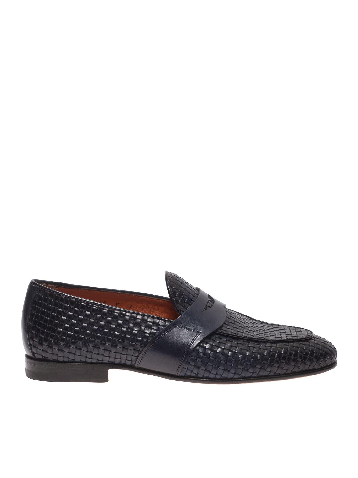 Santoni Woven Leather Loafers In Blue for Men - Lyst
