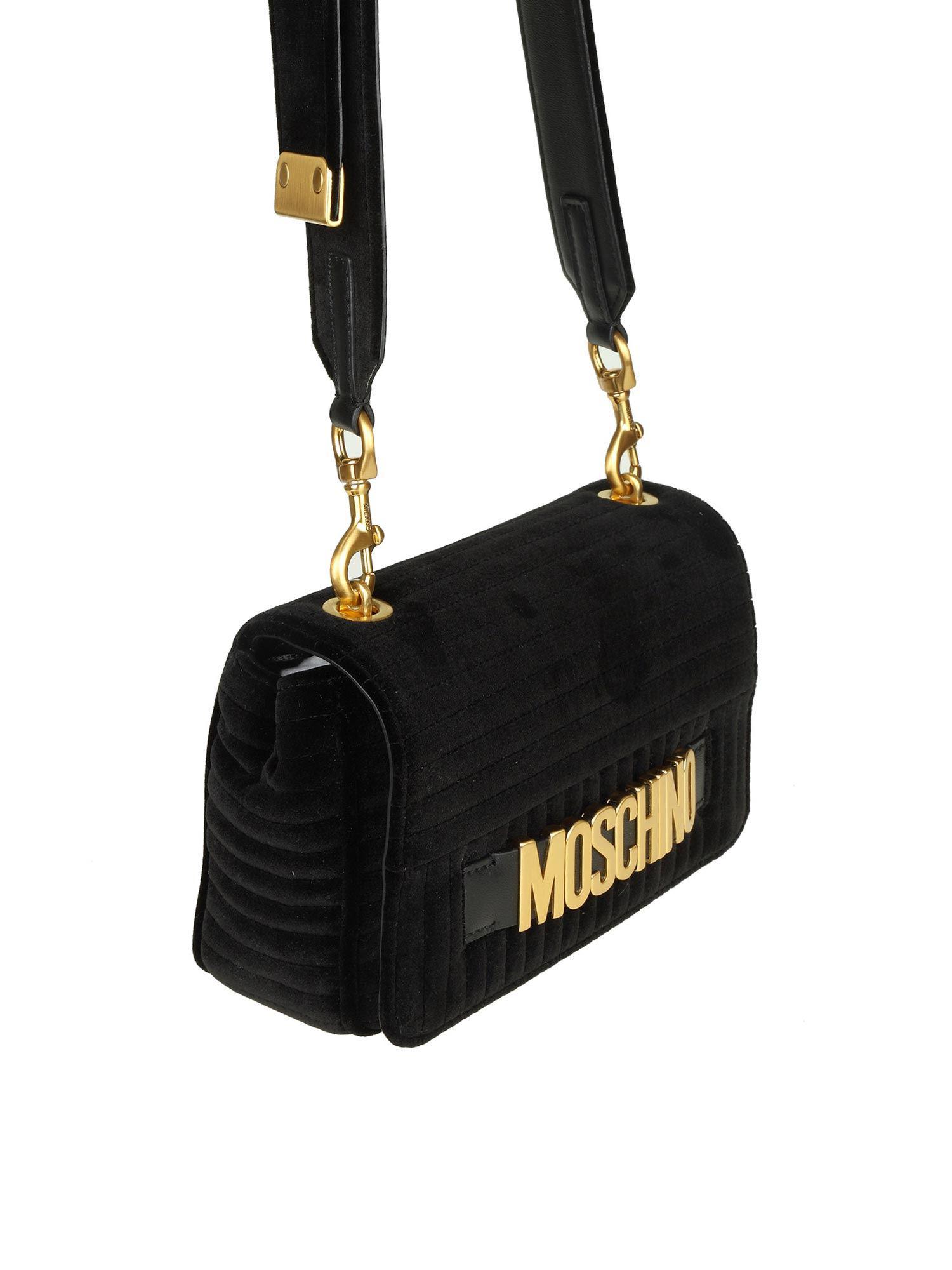 Moschino Black Velvet Shoulder Bag With 