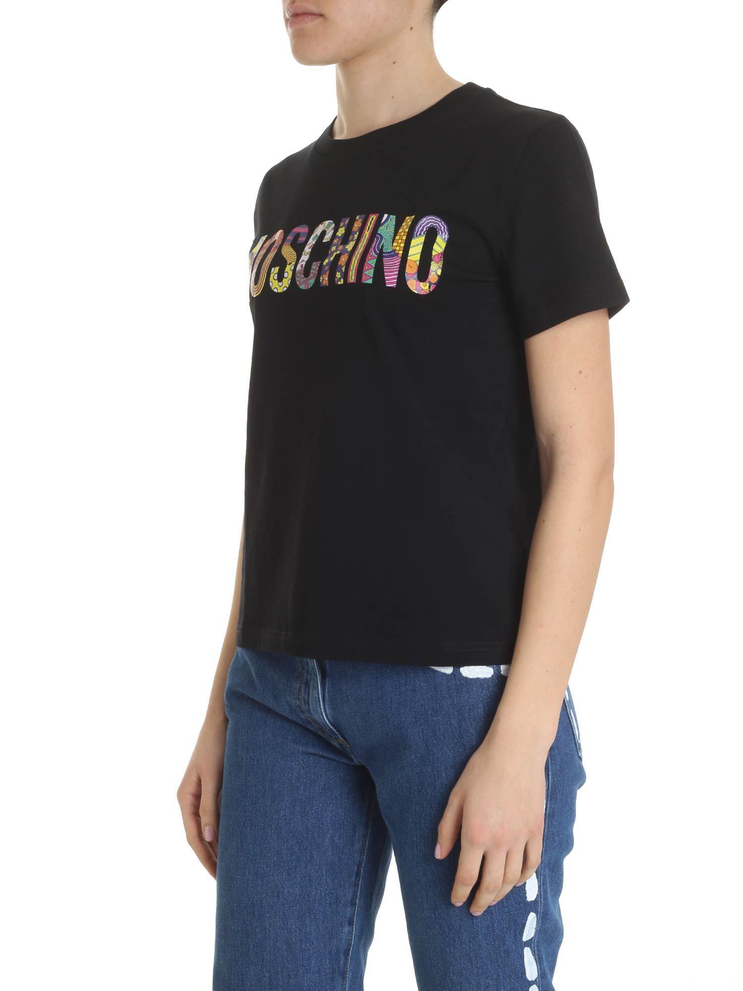 Moschino Cotton Black Tshirt With Multicolor Logo Lyst