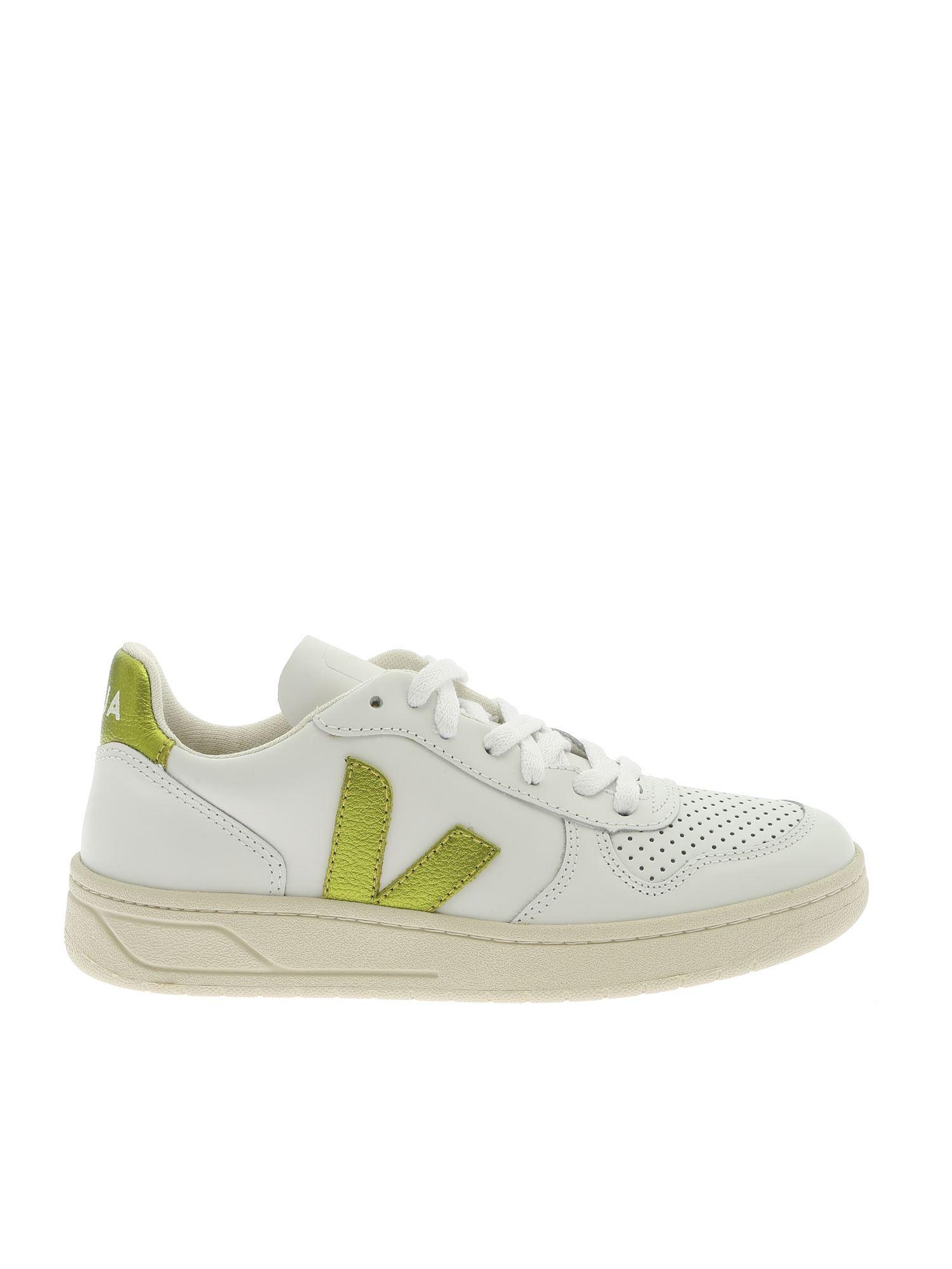 Veja Leather White And Limecolored Sneakers Lyst