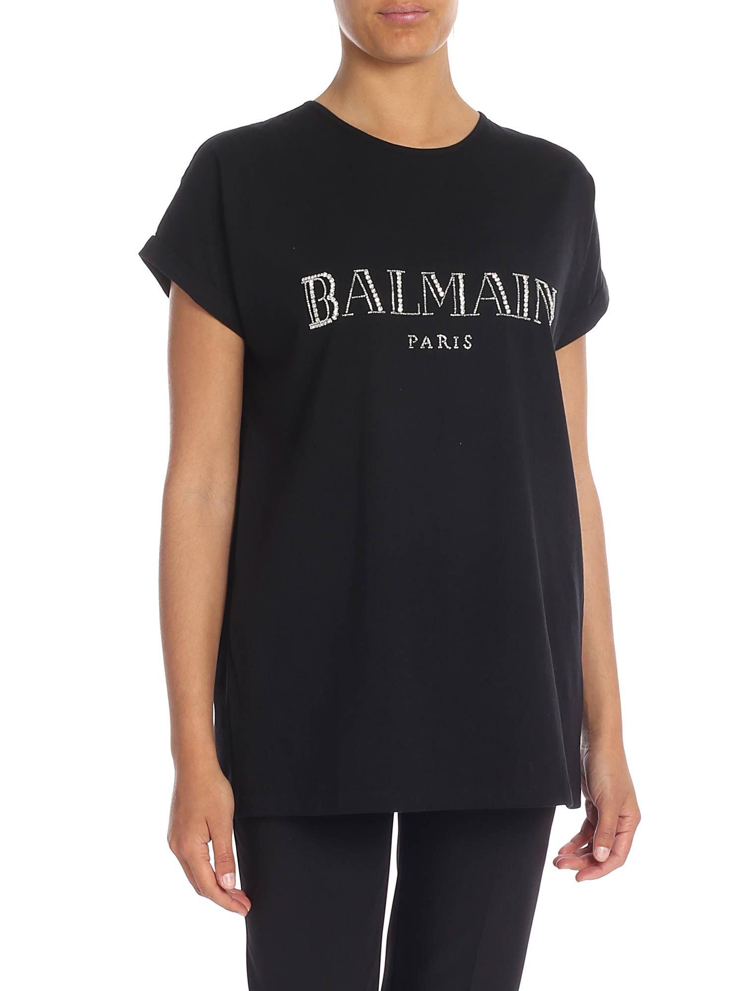 Balmain Cotton Black Oversize T-shirt With Logo - Lyst