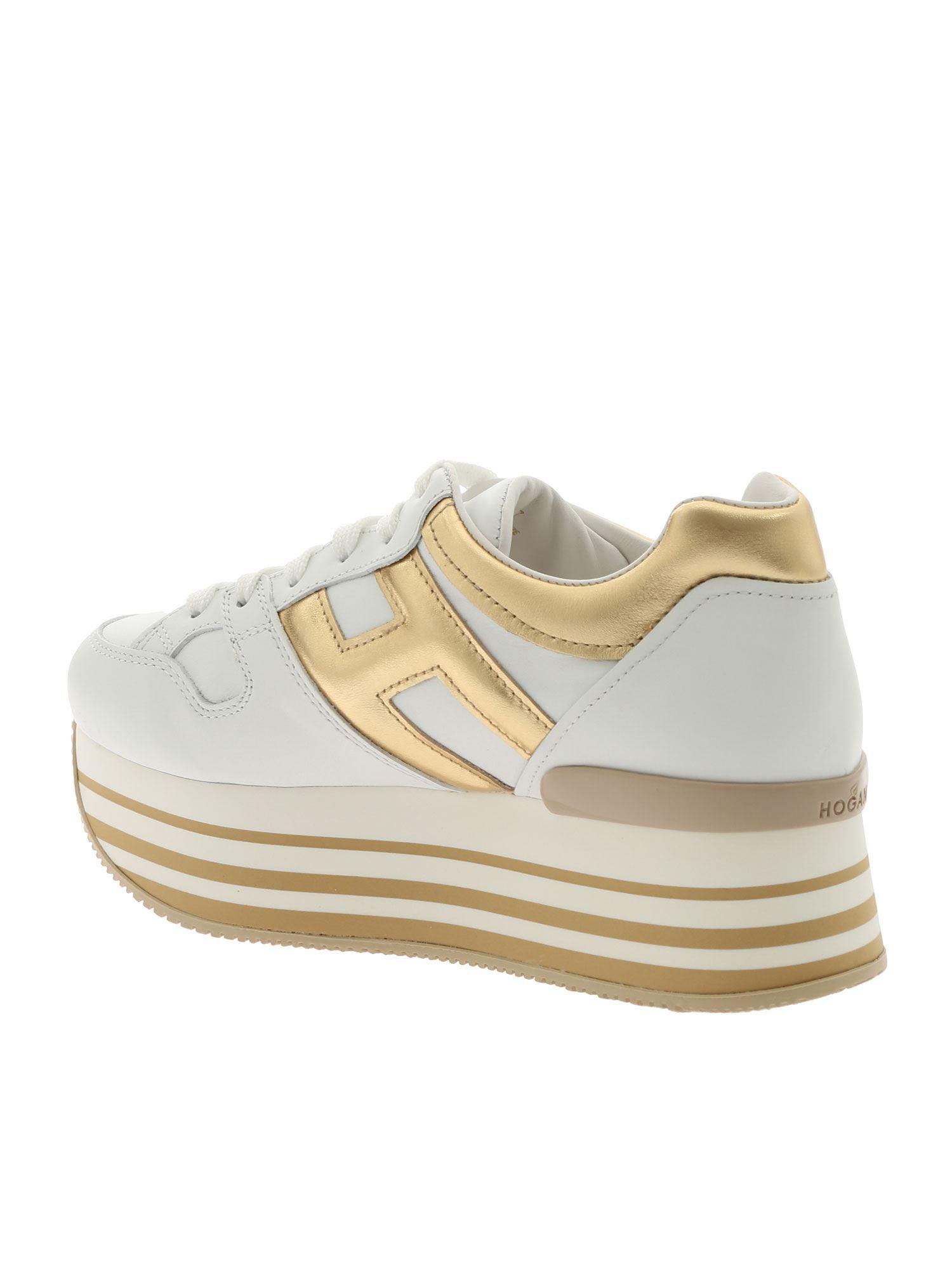 Hogan Leather H283 White And Golden Sneakers - Lyst