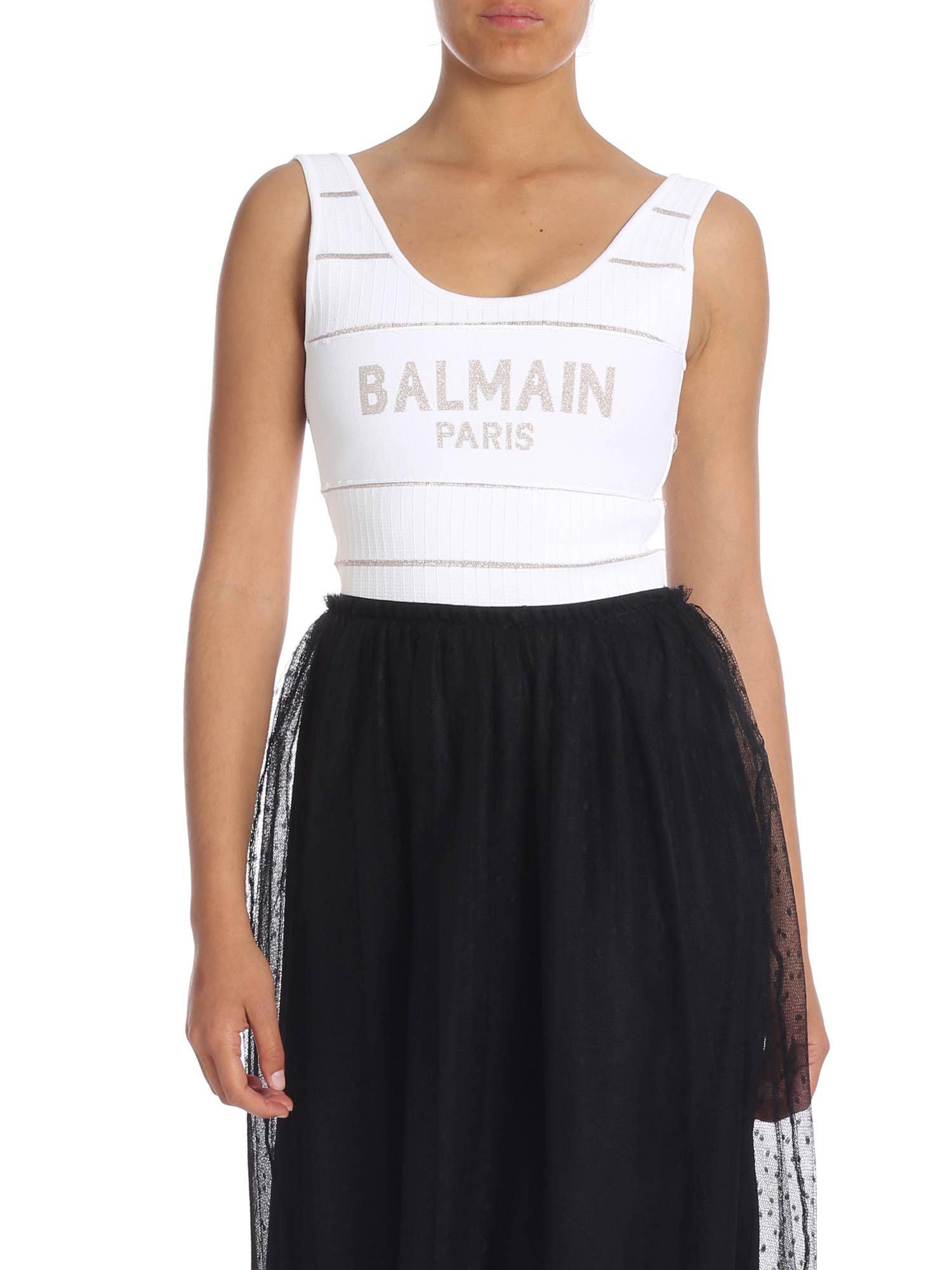 Balmain Bodysuit With Metallic White Logo - Lyst