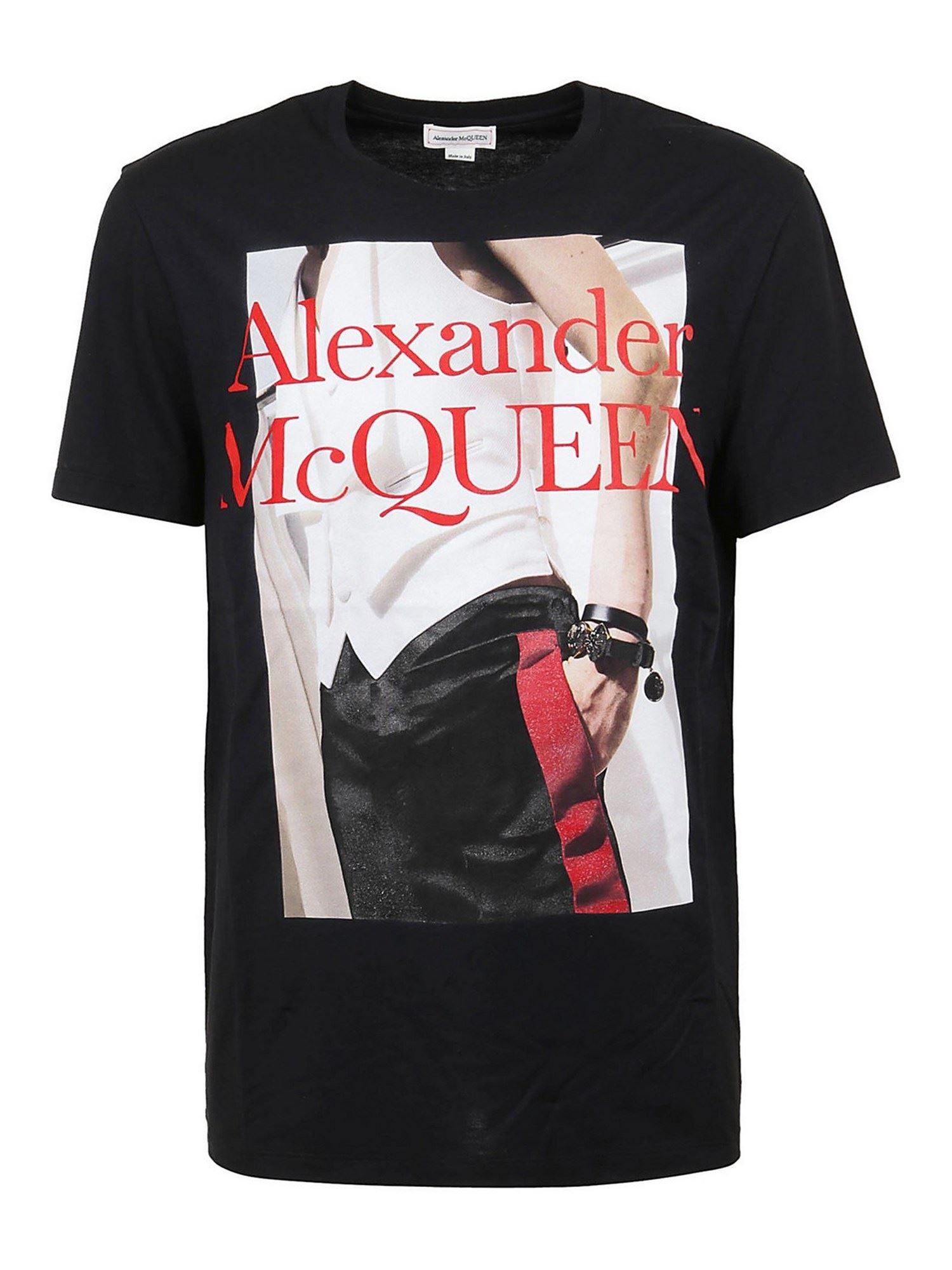 Alexander McQueen Cotton Logo Print T-shirt in Black for Men - Lyst
