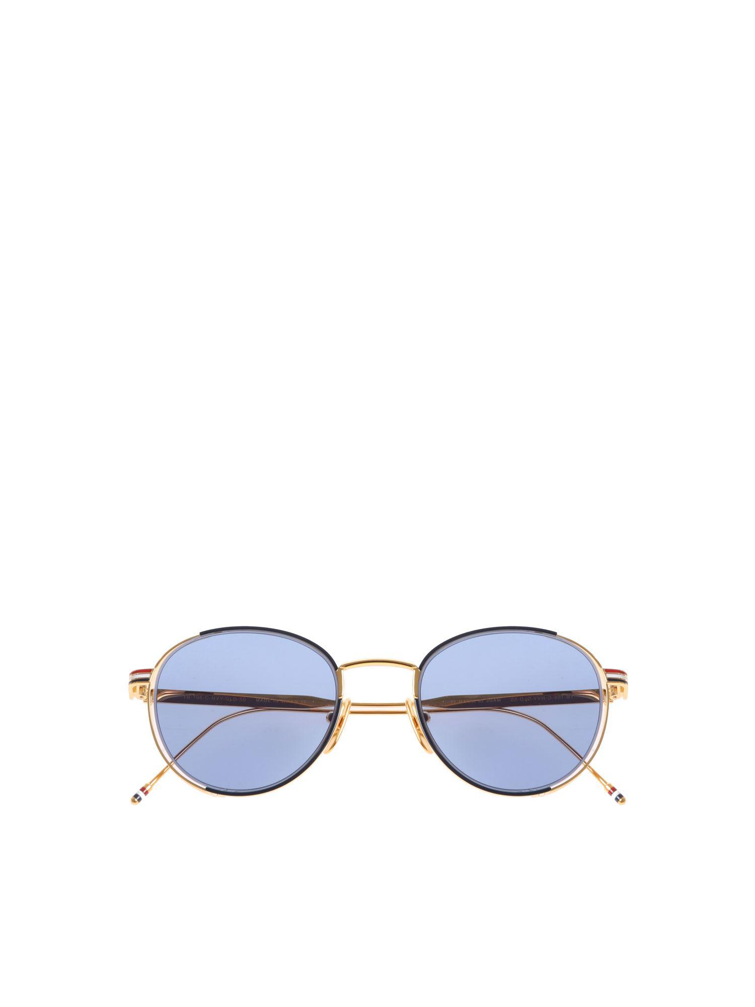 Thom Browne Golden Sunglasses With Blue Lens - Lyst