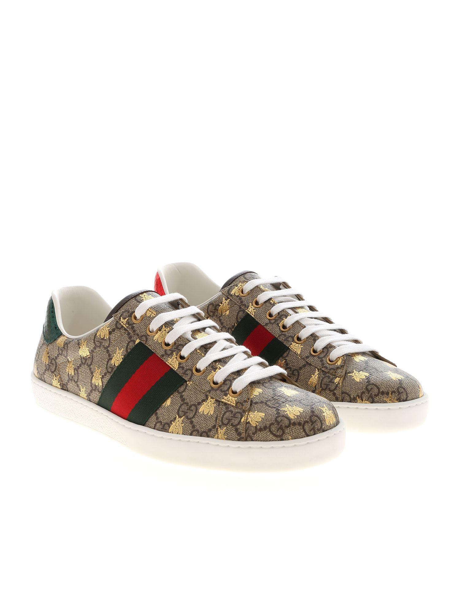 Gucci Leather Ace Gg Supreme Bees Sneakers in Beige (Natural) for Men ...