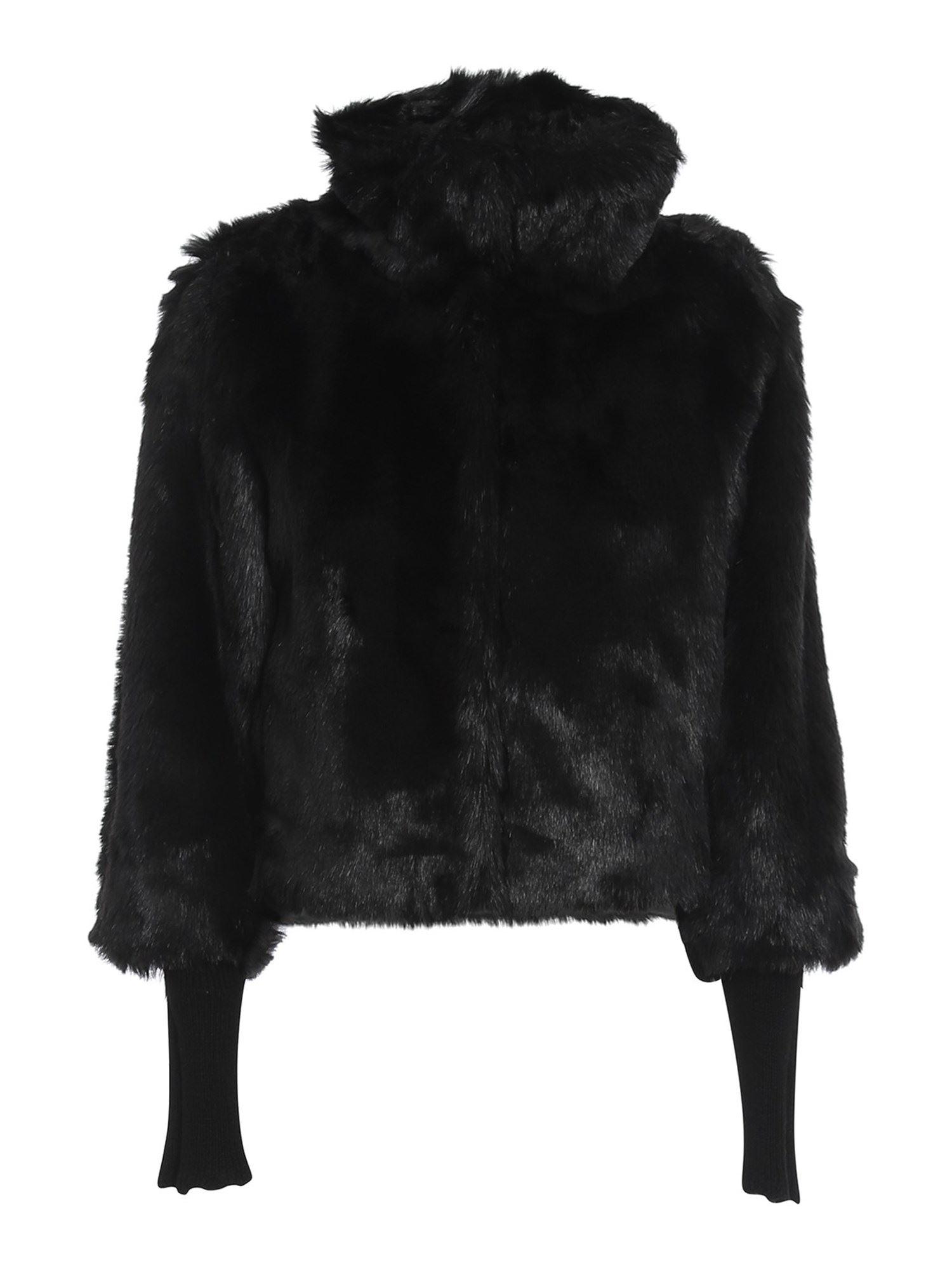 Patrizia Pepe Synthetic Knitted Sleeve Faux Fur Coat in Black - Lyst