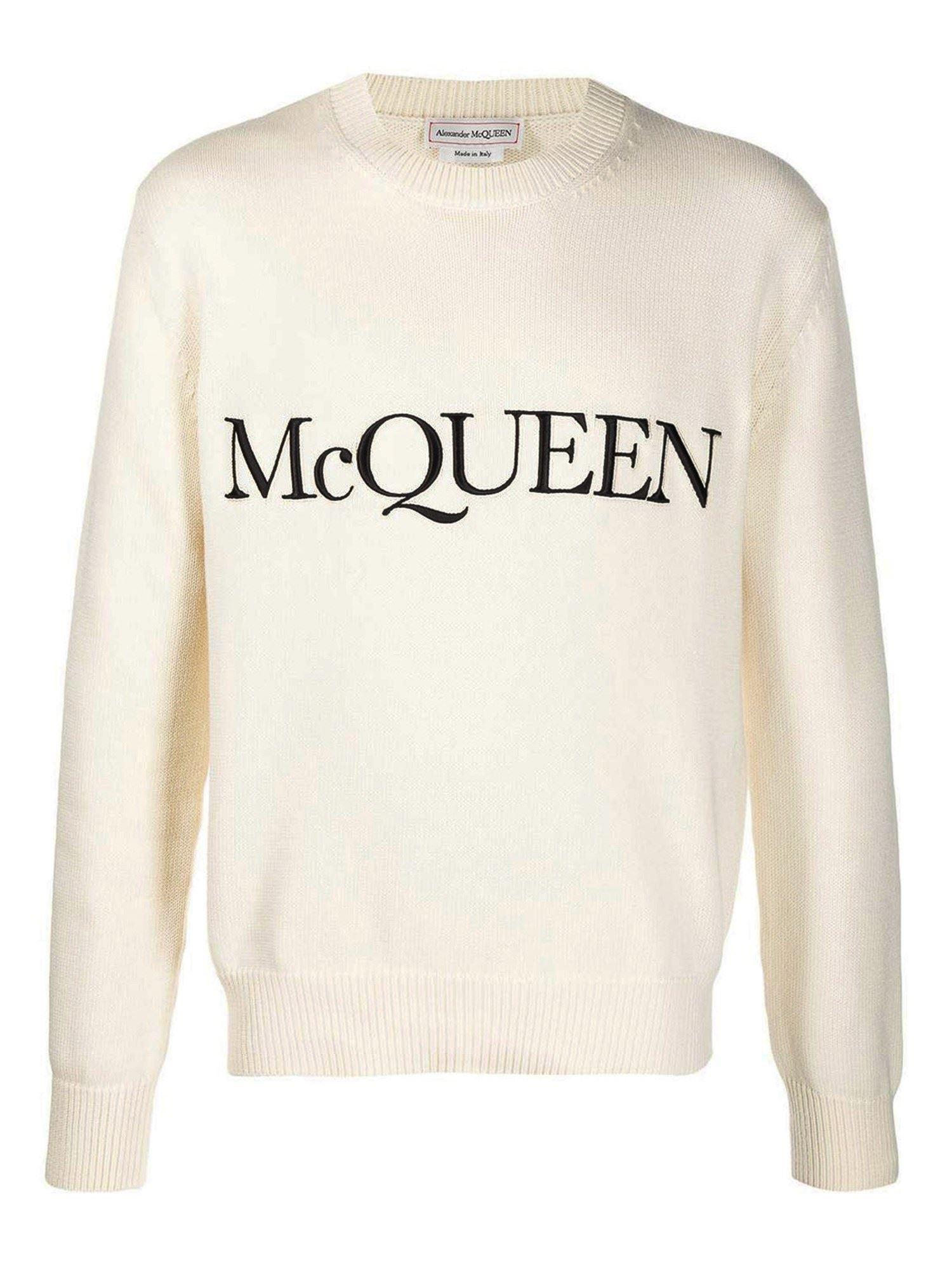 Alexander McQueen Cotton Intarsia Pullover in White for Men - Lyst