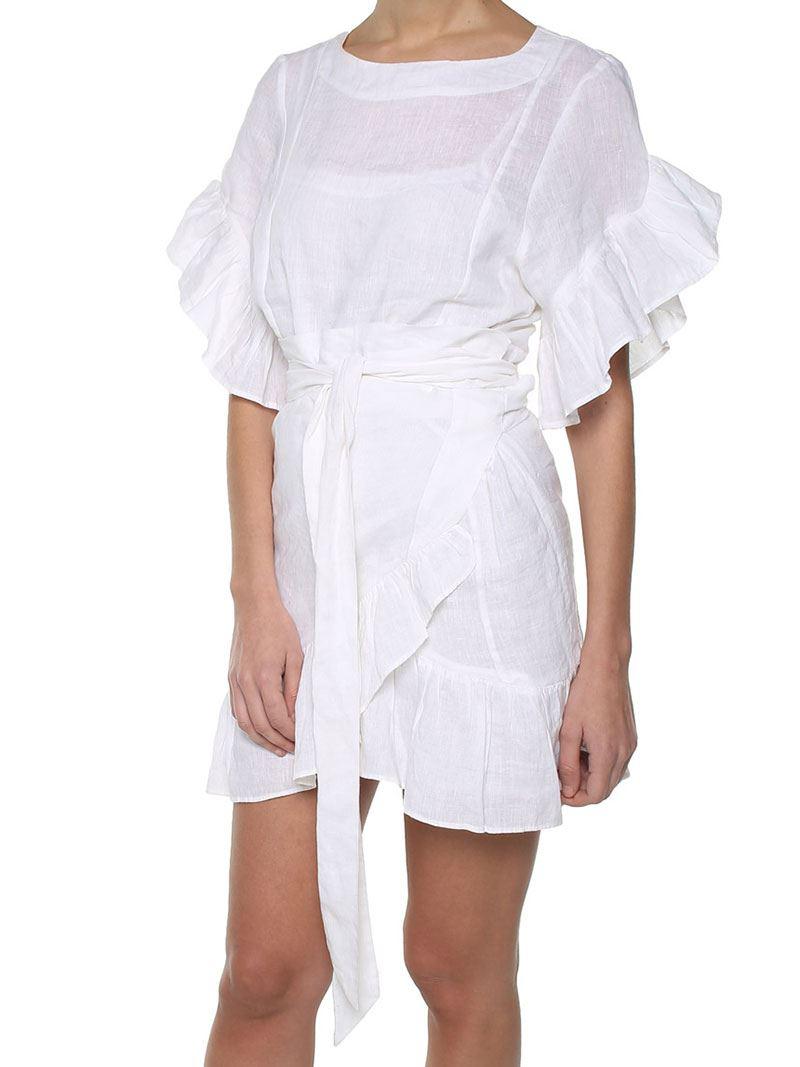 Étoile Isabel Marant Linen White Delicia Dress With Ruffles - Lyst