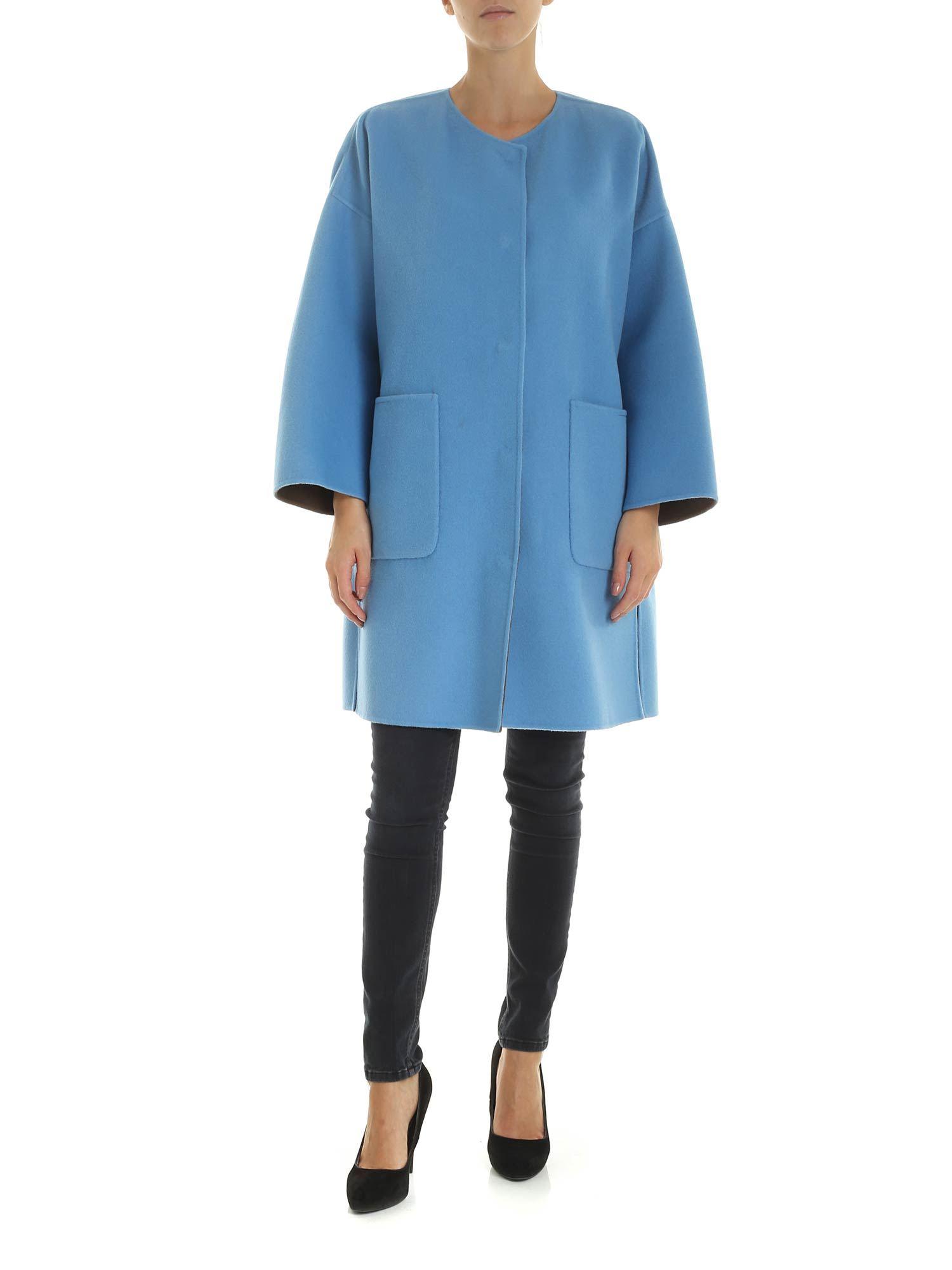 Weekend by Maxmara Wool Light Blue And Brown Drava Coat - Lyst