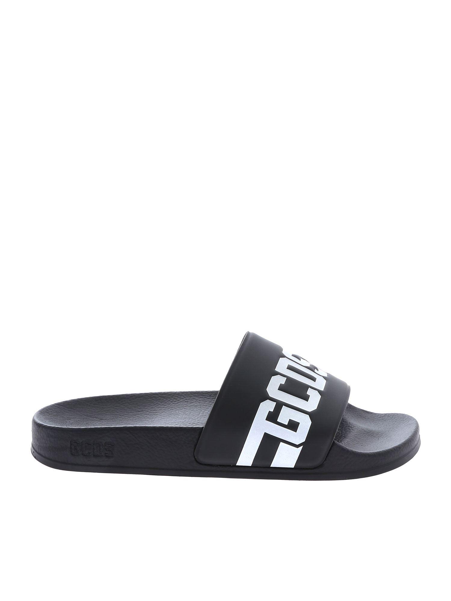 Gcds Rubber Black Sandals With Logo - Lyst
