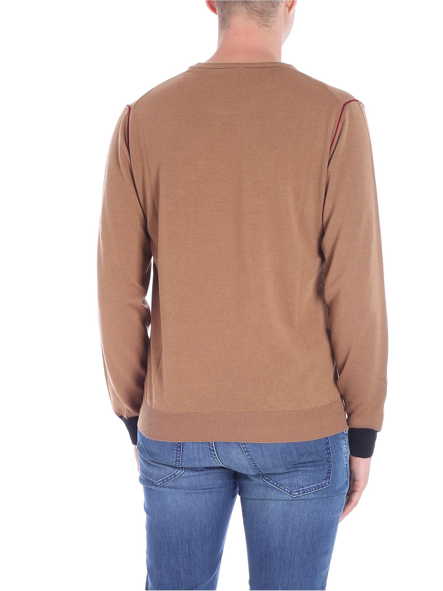 Trussardi Wool Camel Colored Pullover With Black Cuffs in Natural for Men -  Lyst