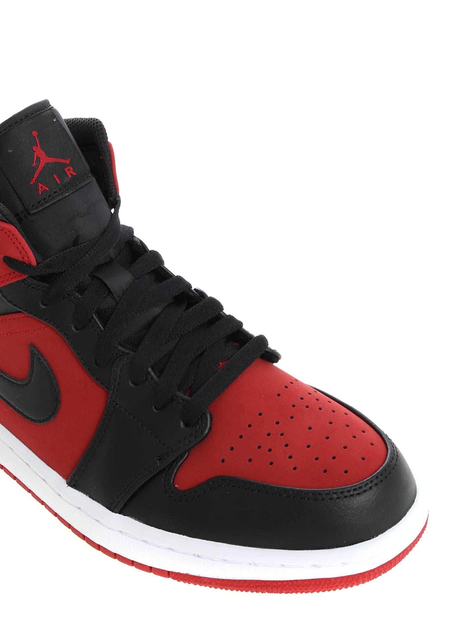 Nike Leather "air Jordan 1 Mid" Red And Black Sneakers for