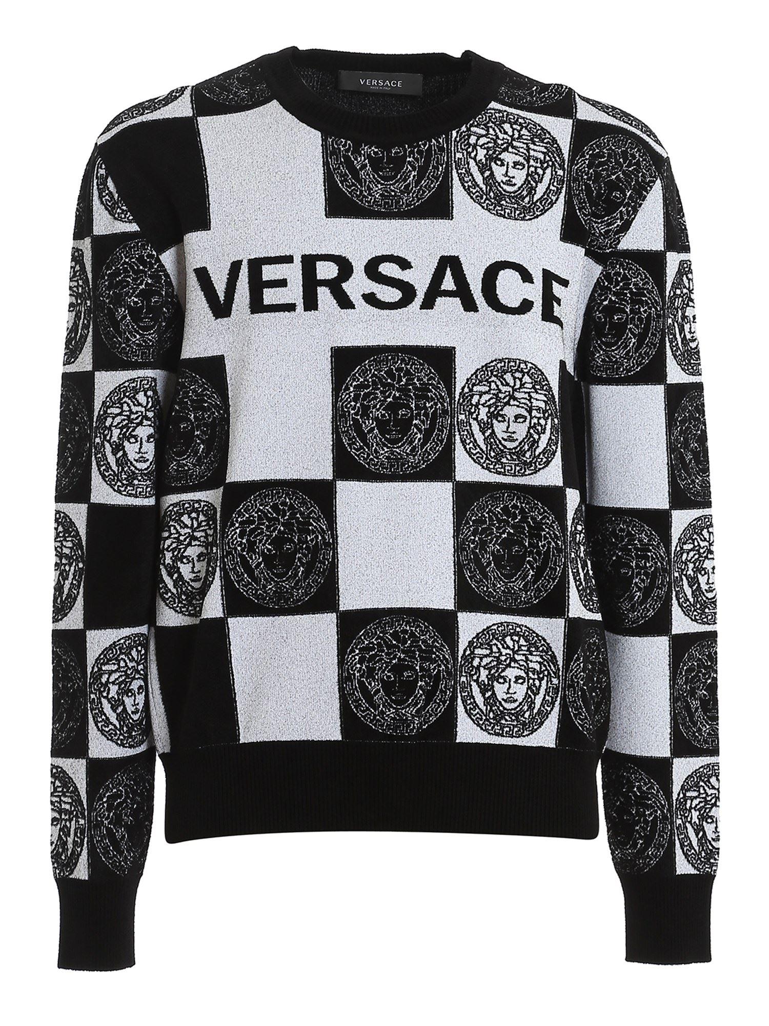 Versace All-over Logo Wool Blend Sweater in Black for Men - Lyst