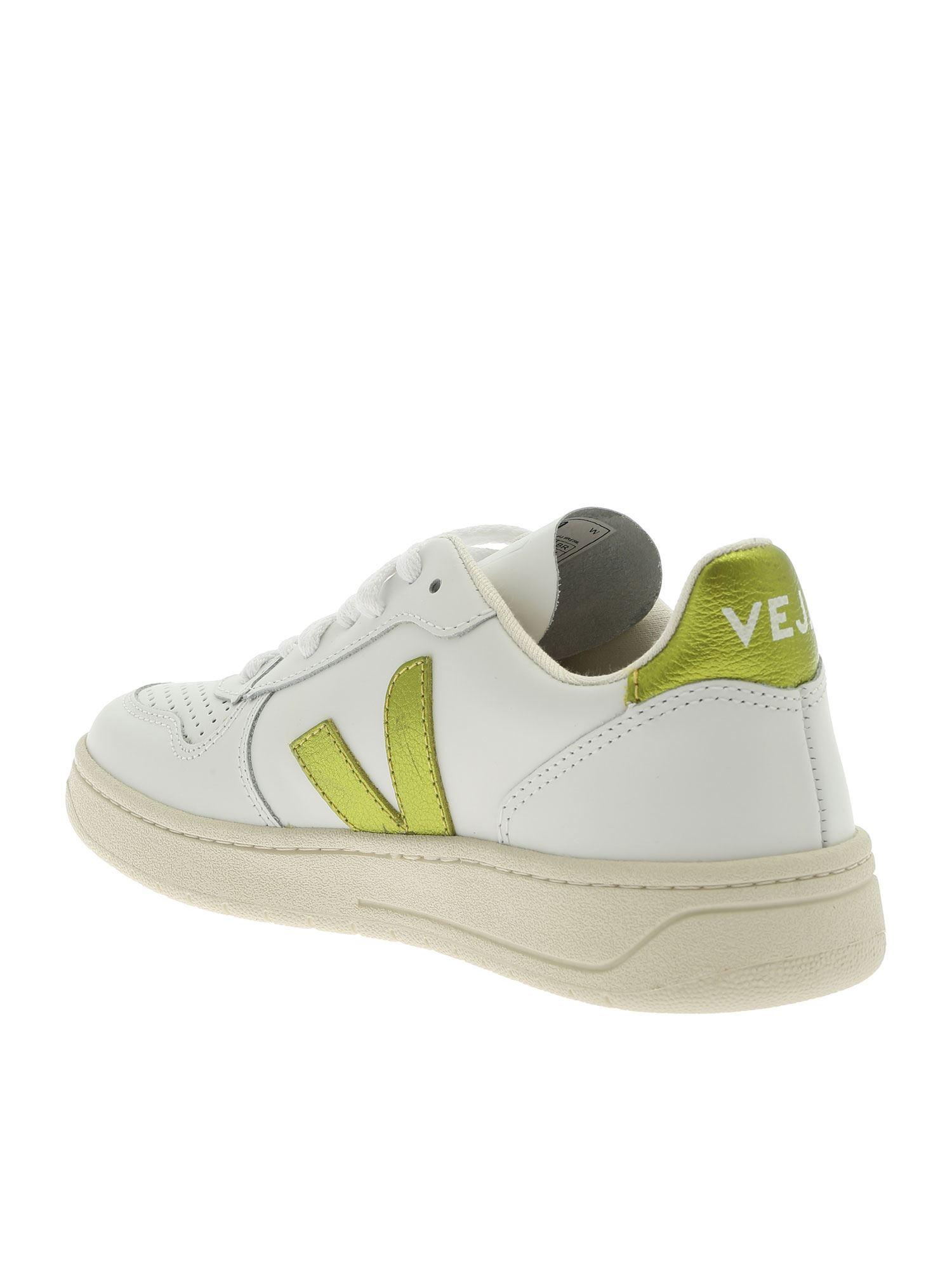 Veja Leather White And Lime-colored 