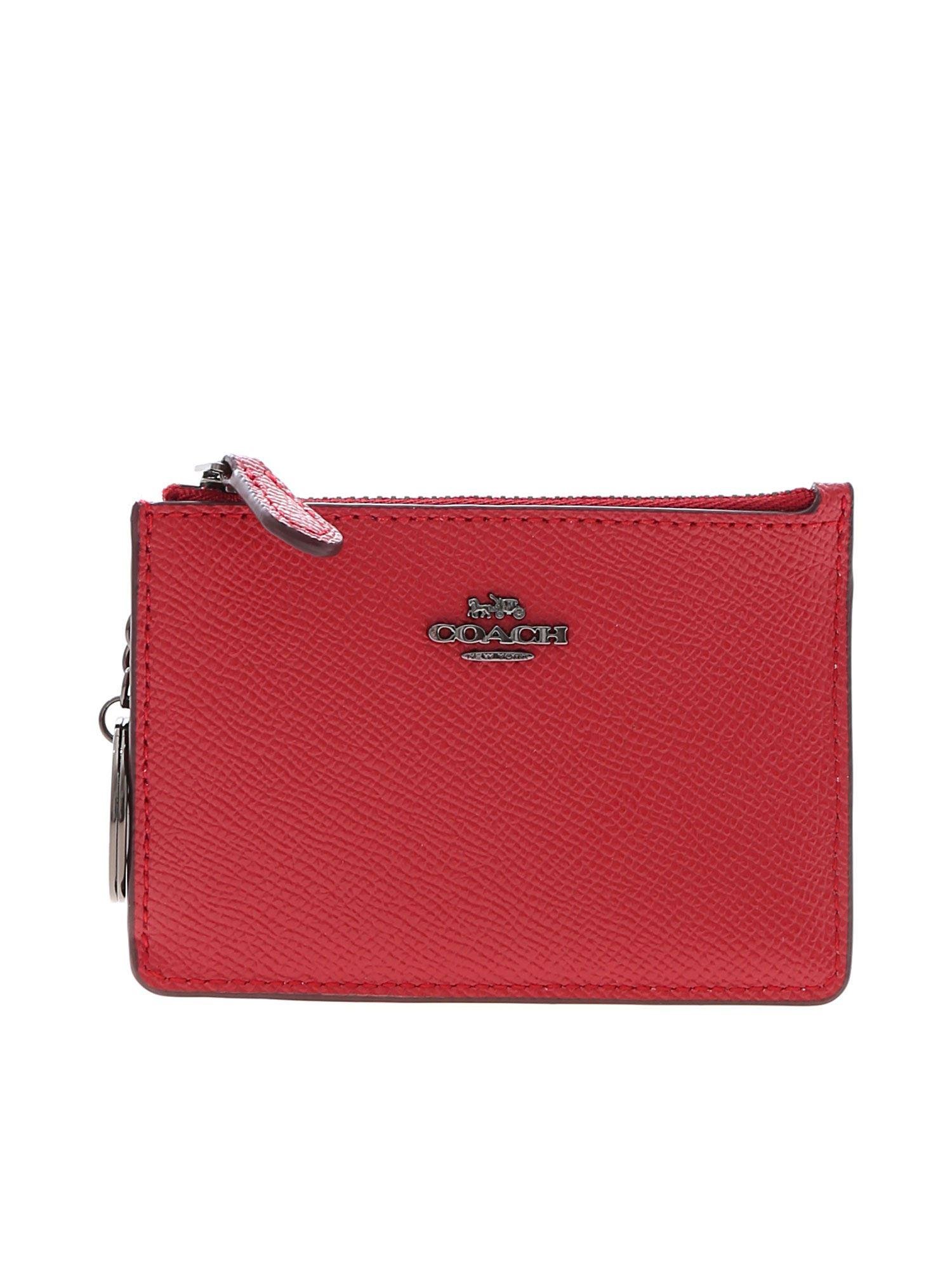 COACH Leather Mini Skinny Coin Purse In Red for Men - Lyst