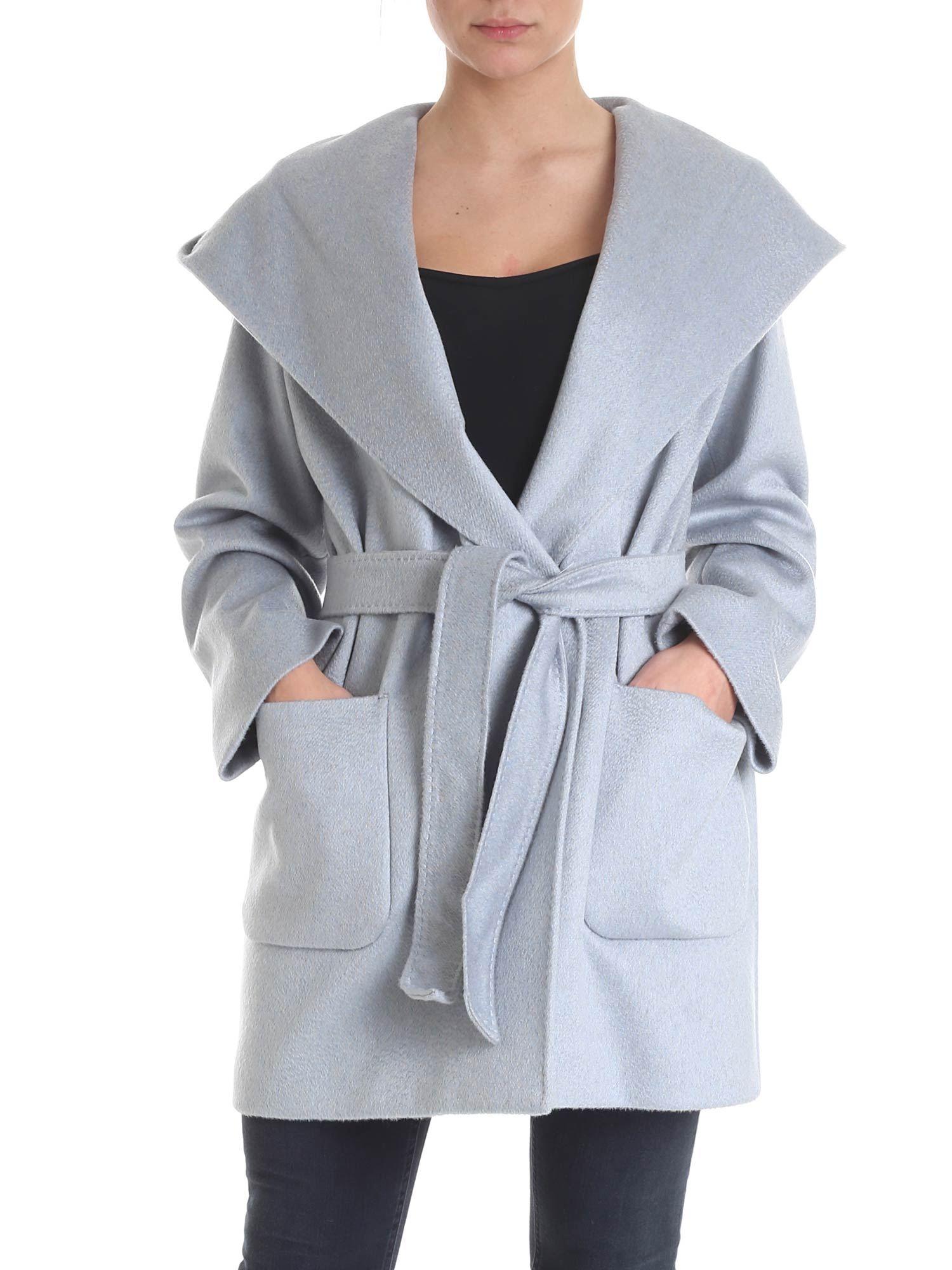 Max Mara Studio Cashmere And Camel Wool Coat In Light Blue - Lyst