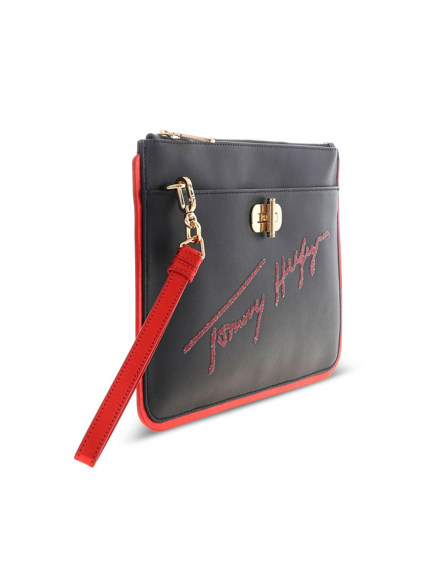 Tommy Hilfiger Leather Glitter Logo Clutch Bag in Blue Lyst