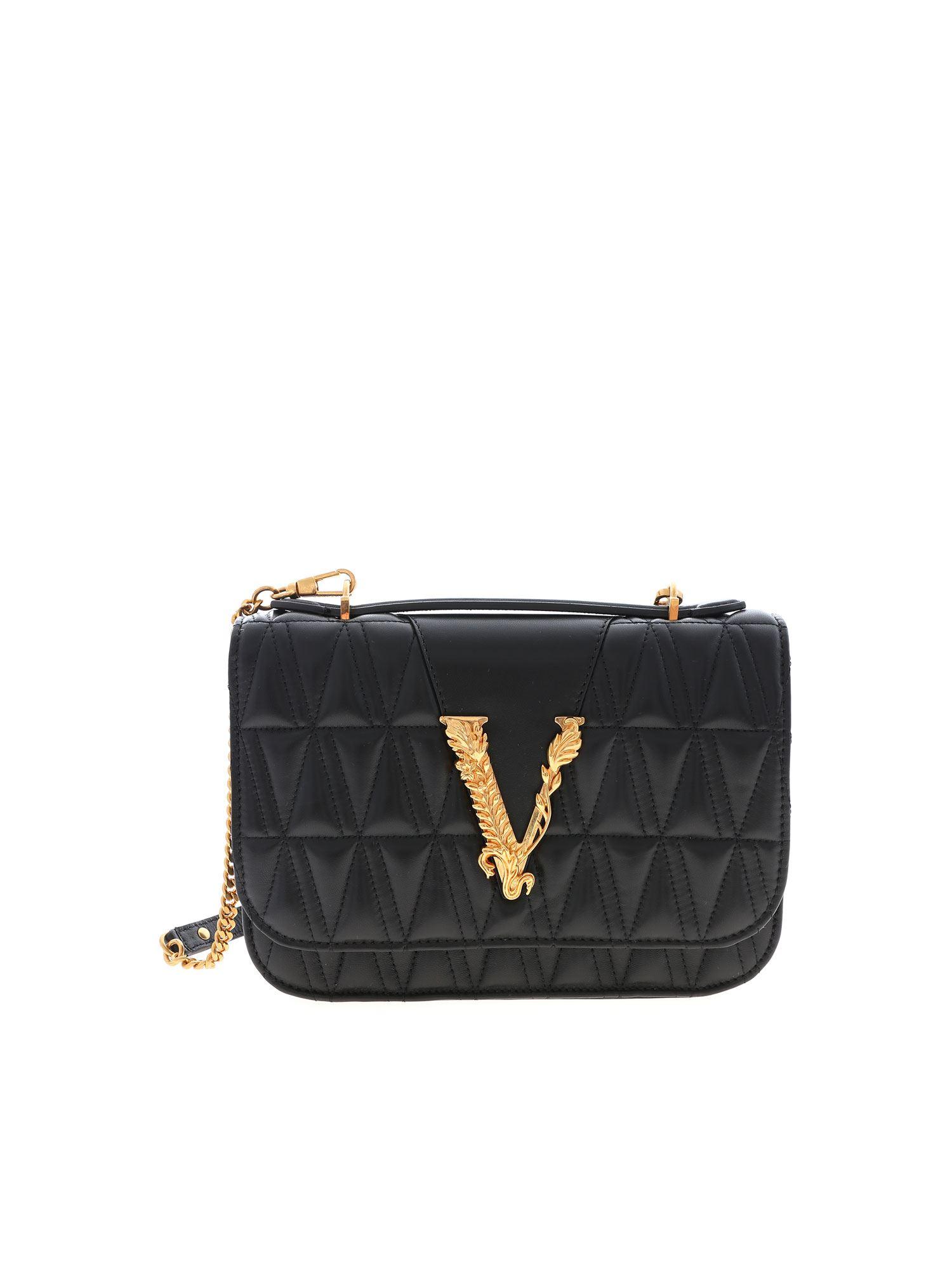 Versace Leather Virtus Shoulder Bag In Black - Lyst