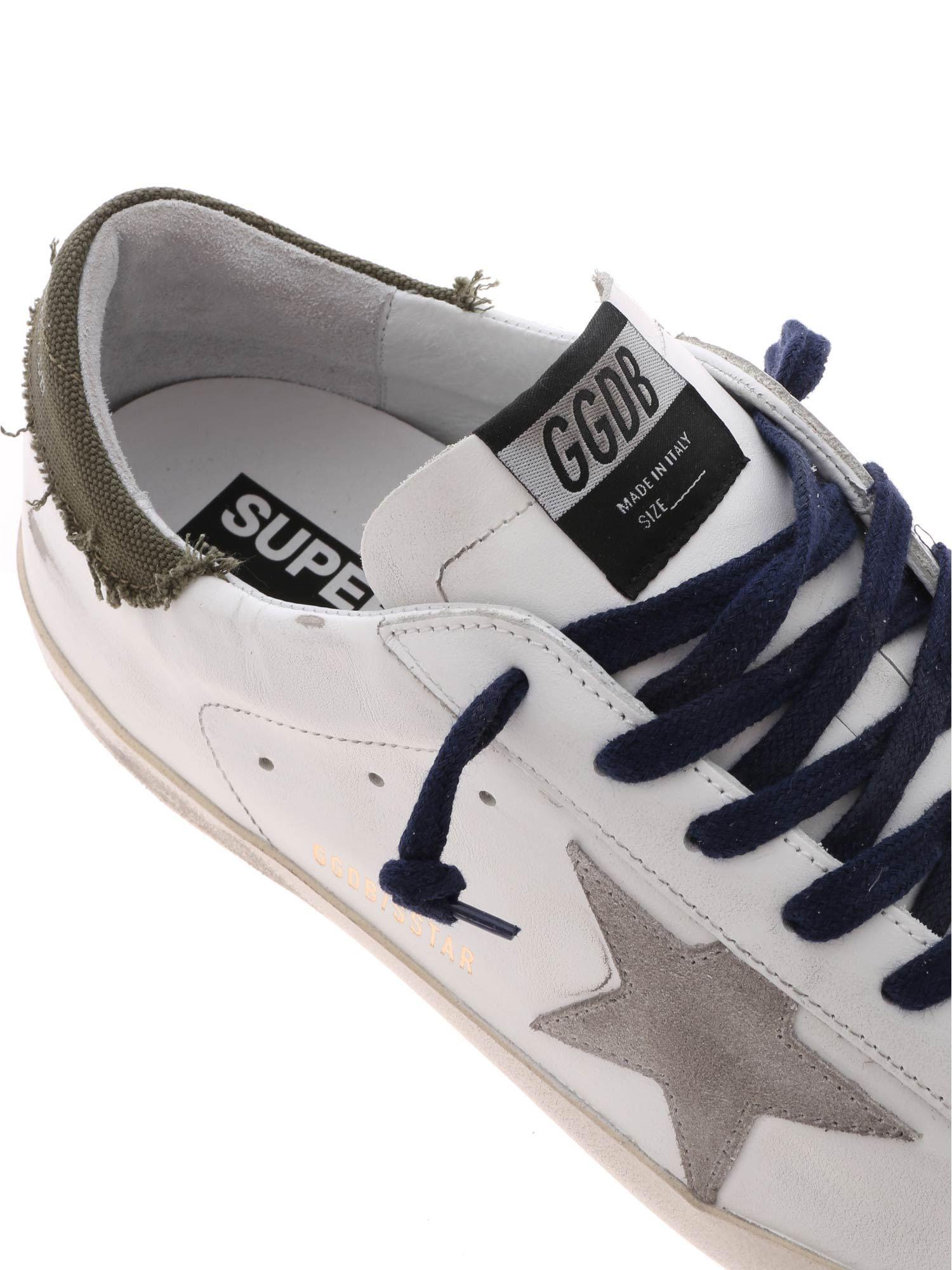 Golden Goose Deluxe Brand Leather White Superstar Sneakers With Blue