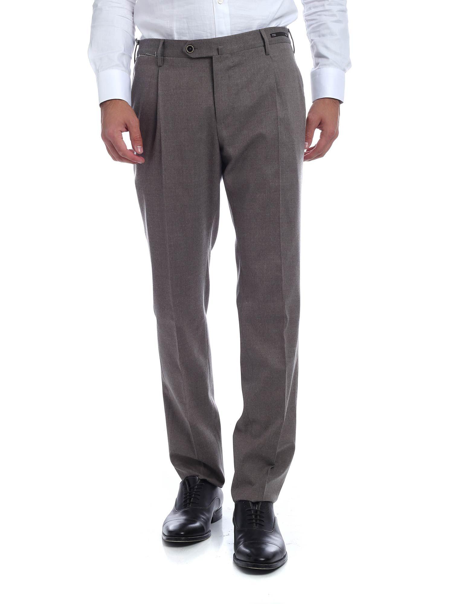 PT01 Stretch Virgin Wool Trousers In Mud Color in Grey for Men - Lyst