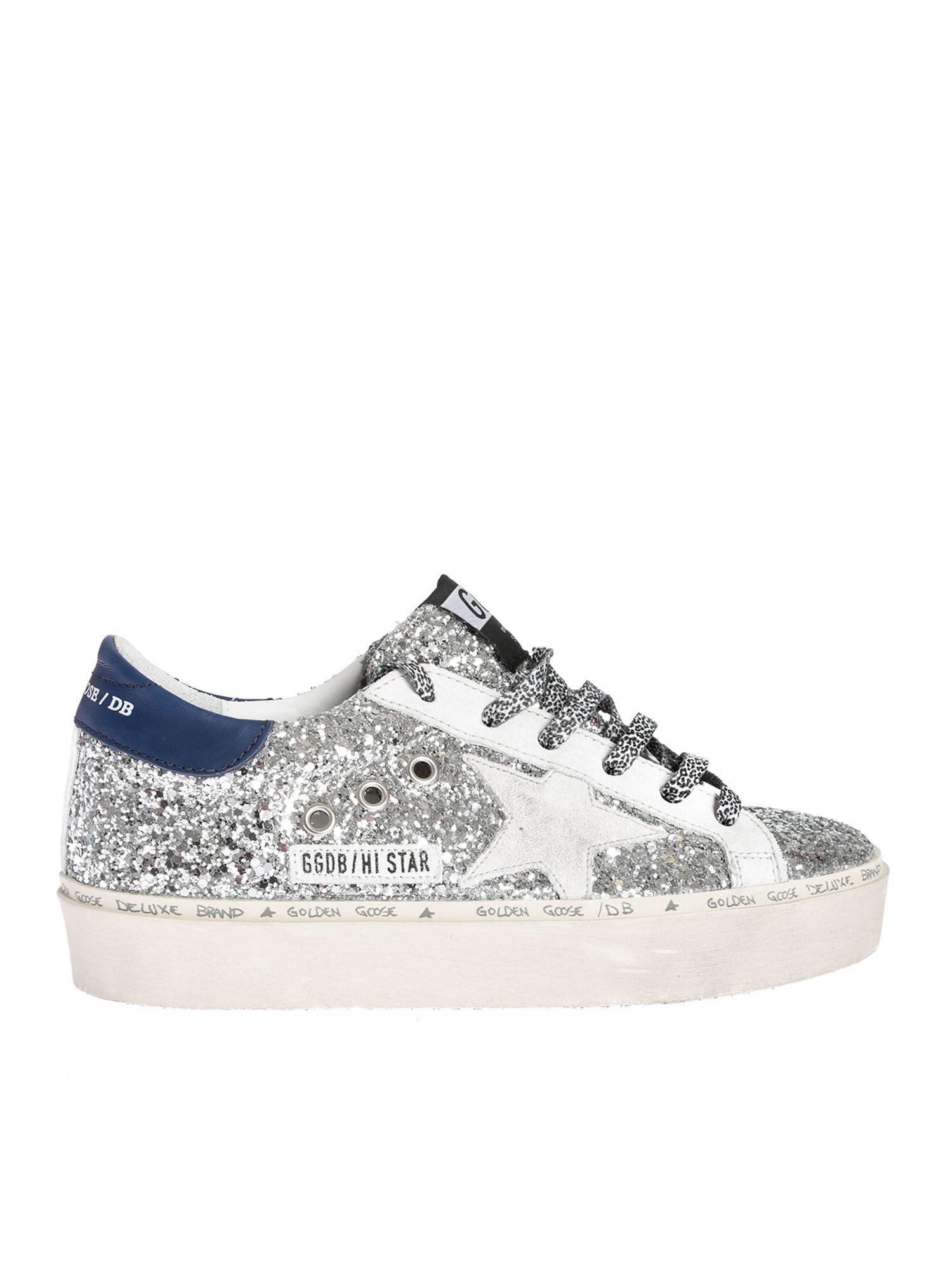 Golden Goose Deluxe Brand Suede Hi Star Sneakers In Silver Glitter With ...