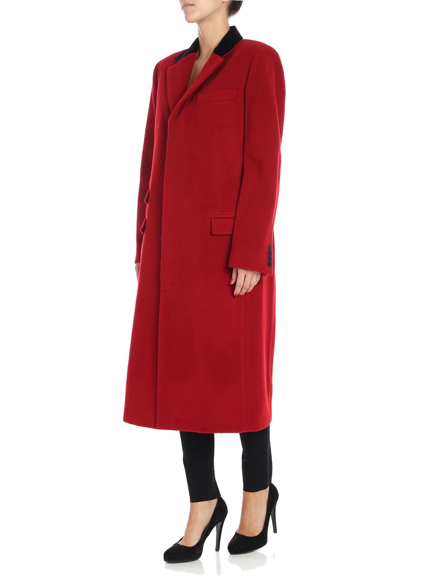 Polo Ralph Lauren Cashmere Red Woolen Cloth Long Coat - Lyst